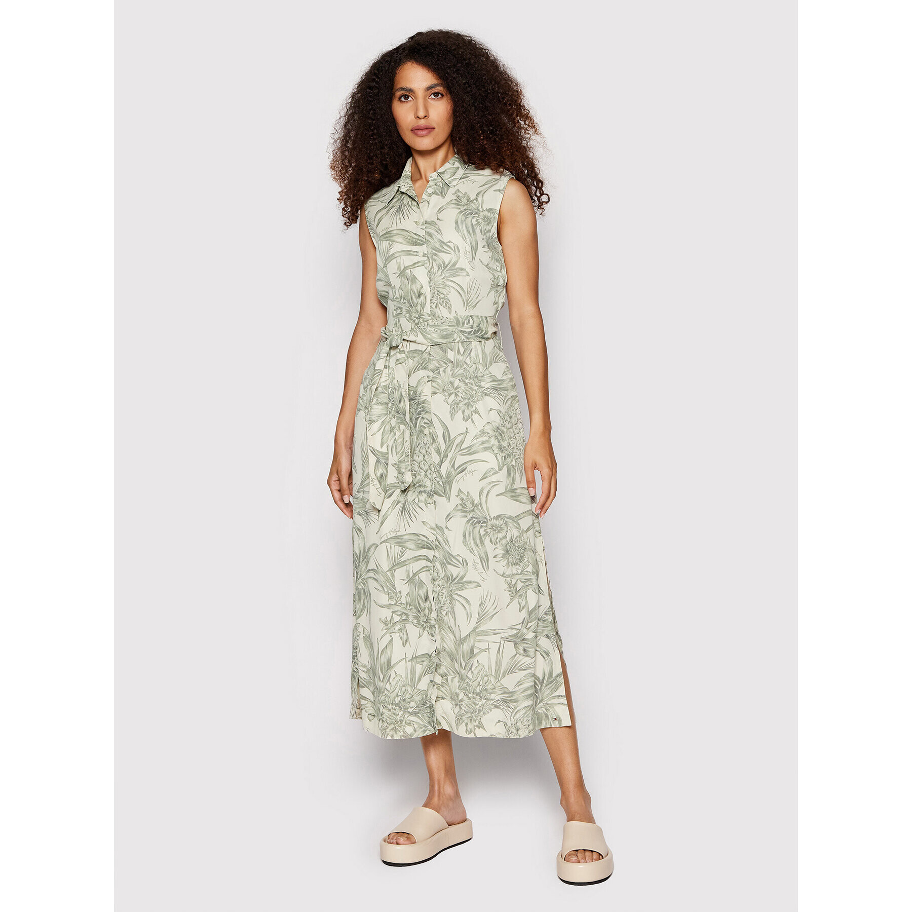 Tommy Hilfiger Rochie tip cămașă Tencel Print WW0WW35299 Verde Regular Fit - Pled.ro