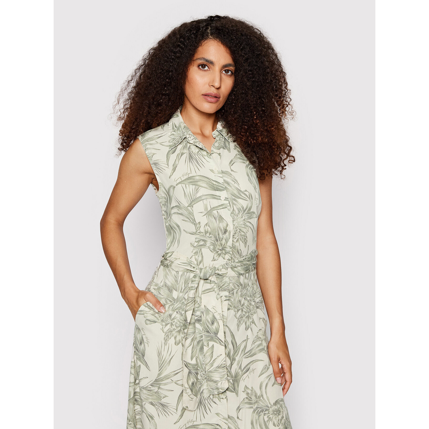 Tommy Hilfiger Rochie tip cămașă Tencel Print WW0WW35299 Verde Regular Fit - Pled.ro