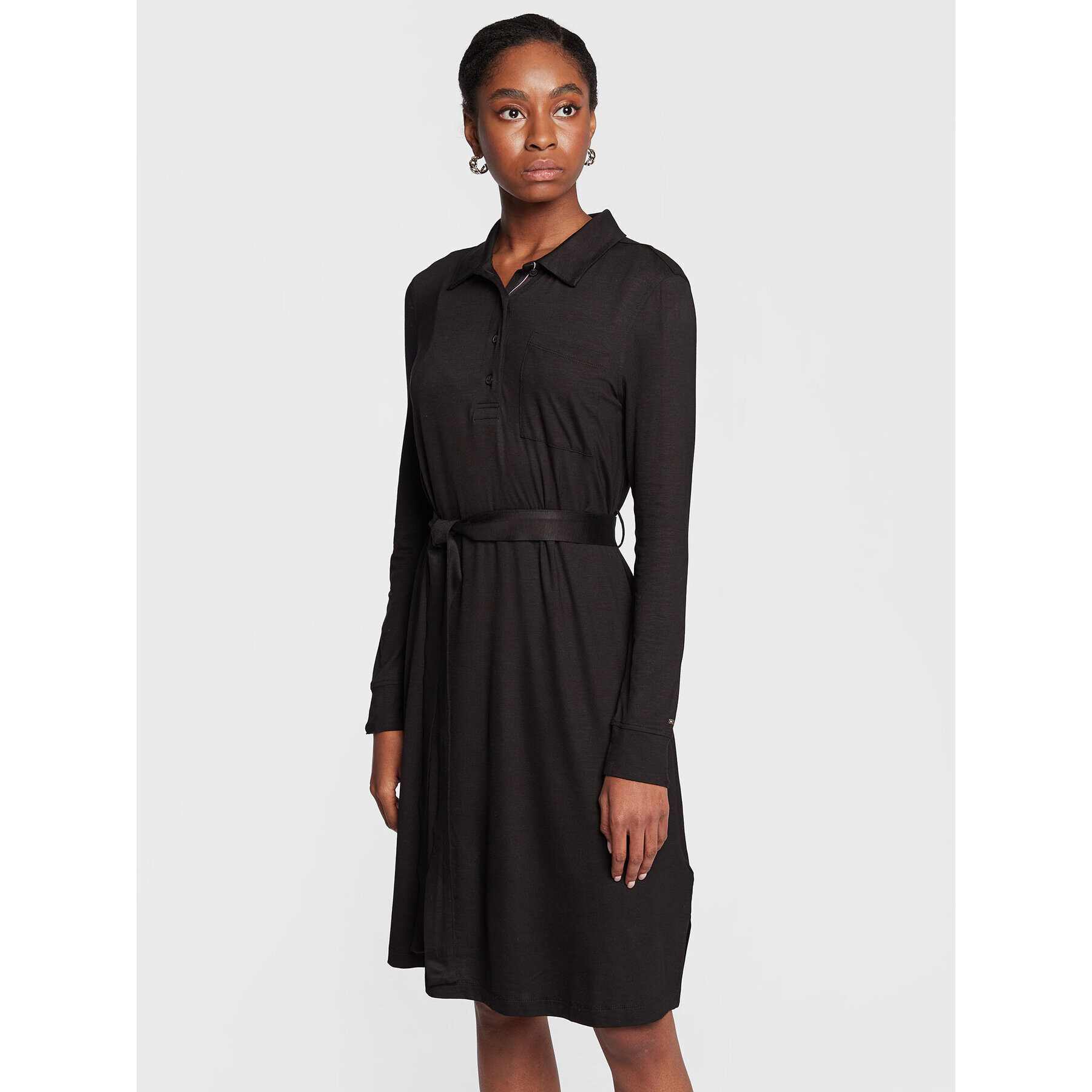 Tommy Hilfiger Rochie tip cămașă WW0WW36071 Negru Regular Fit - Pled.ro