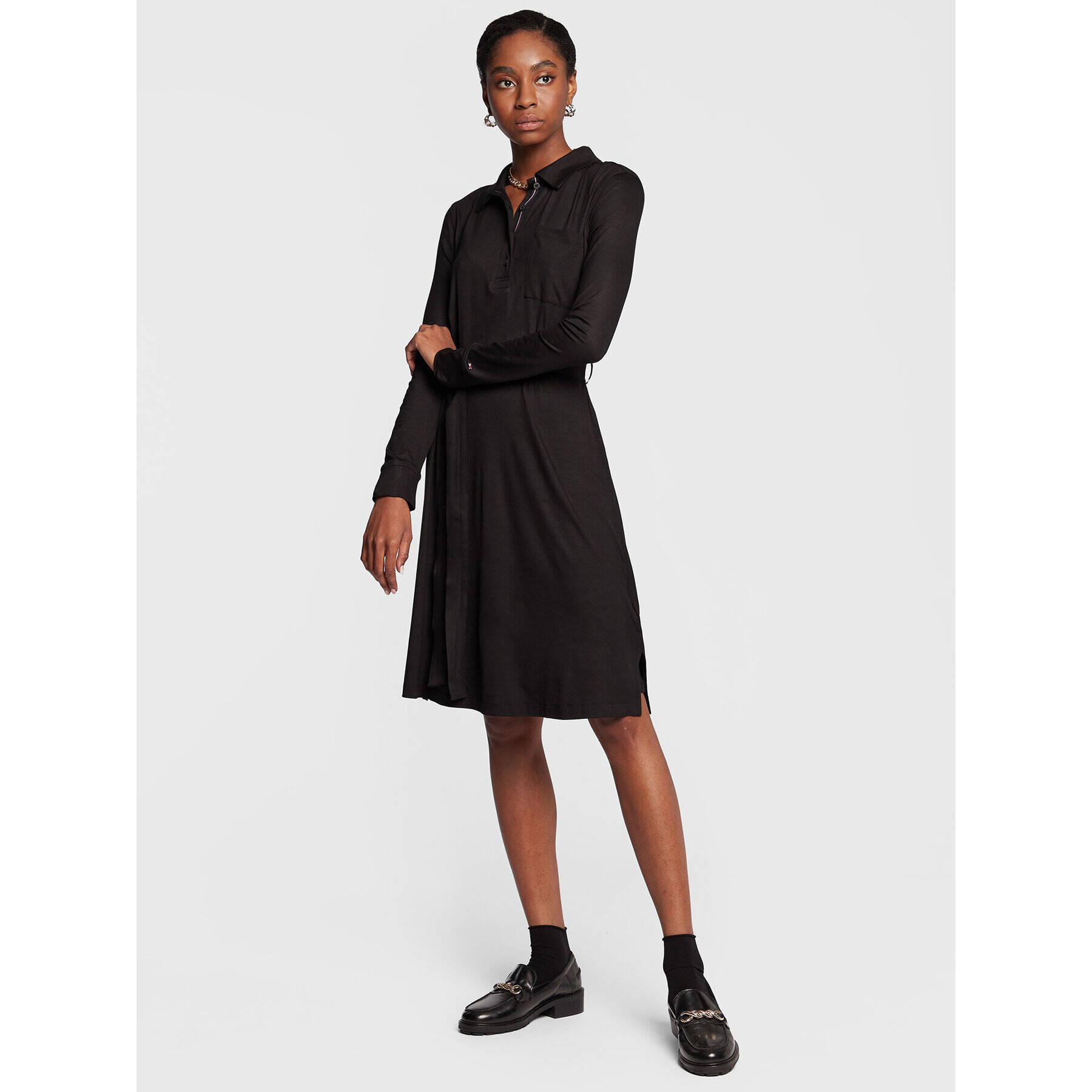 Tommy Hilfiger Rochie tip cămașă WW0WW36071 Negru Regular Fit - Pled.ro