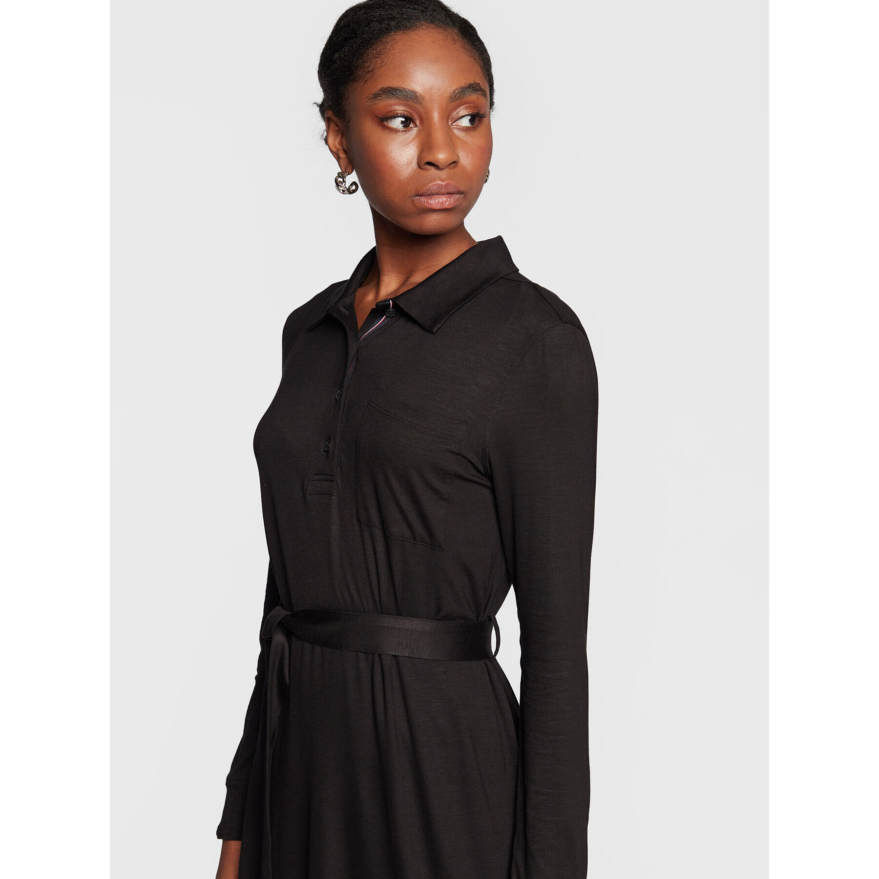 Tommy Hilfiger Rochie tip cămașă WW0WW36071 Negru Regular Fit - Pled.ro