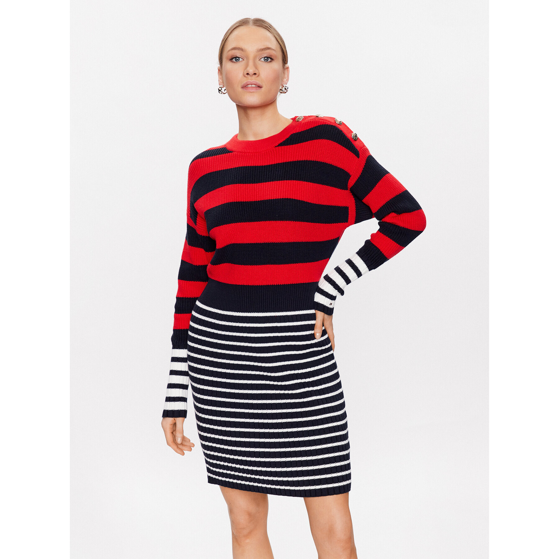 Tommy Hilfiger Rochie tricotată Colorblock Stripe WW0WW37949 Colorat Relaxed Fit - Pled.ro