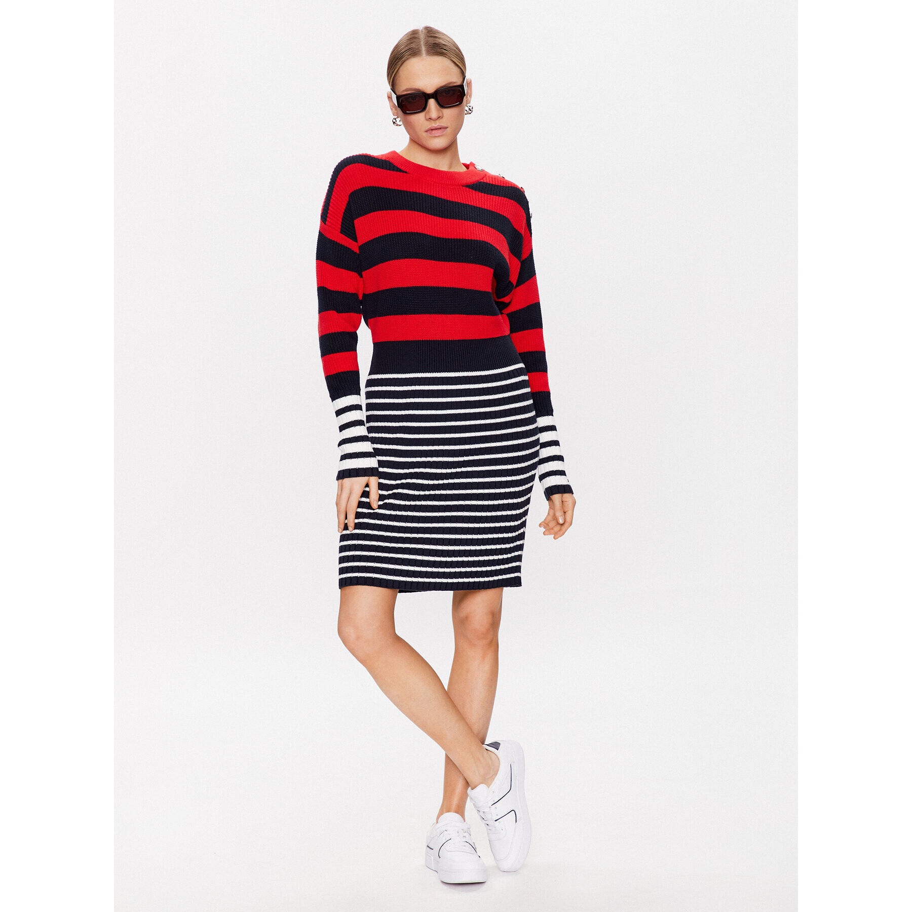 Tommy Hilfiger Rochie tricotată Colorblock Stripe WW0WW37949 Colorat Relaxed Fit - Pled.ro