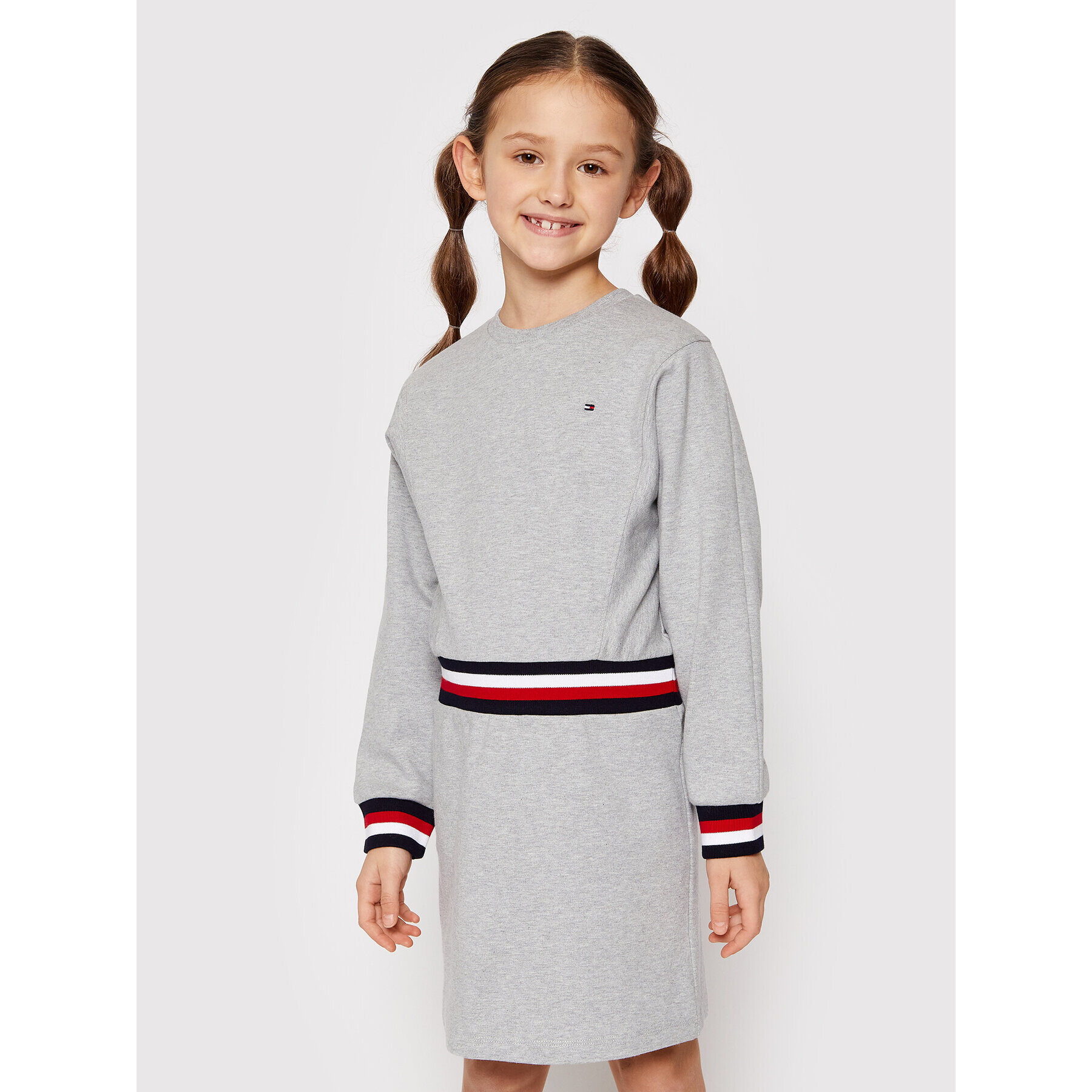 Tommy Hilfiger Rochie tricotată Global Stripe KG0KG06215 M Gri Regular Fit - Pled.ro