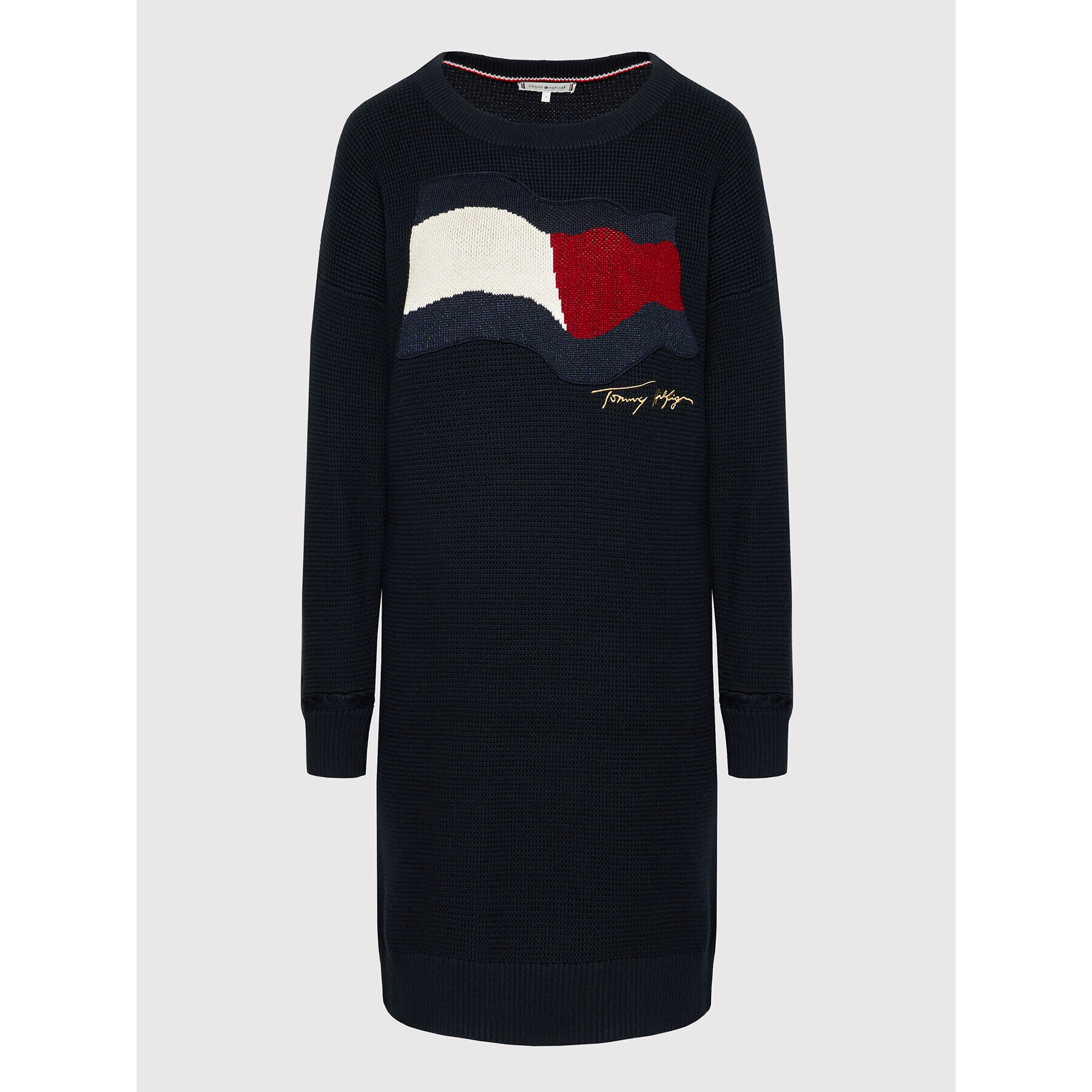 Tommy Hilfiger Rochie tricotată Motion Flag WW0WW31116 Bleumarin Relaxed Fit - Pled.ro