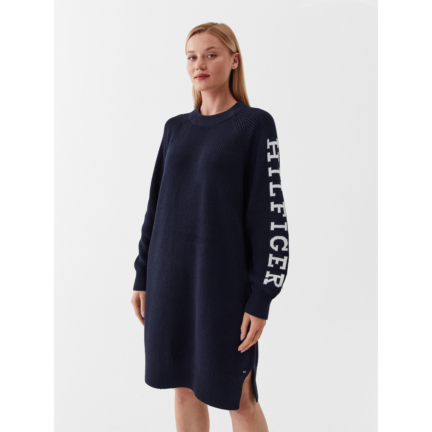 Tommy Hilfiger Rochie tricotată WW0WW39375 Bleumarin Relaxed Fit - Pled.ro