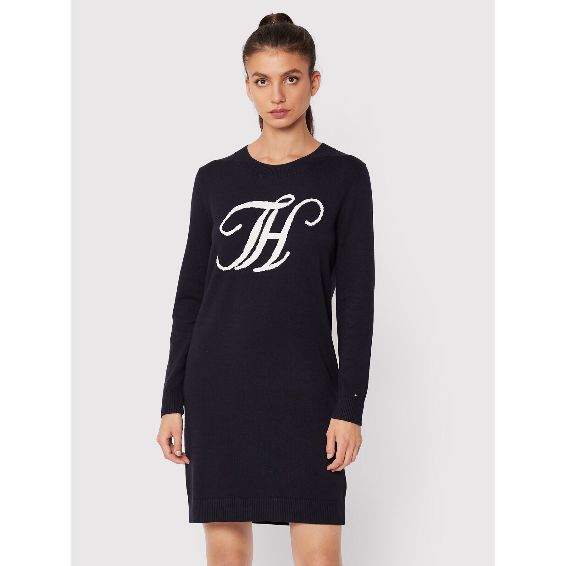 Tommy Hilfiger Rochie tricotată Graphic WW0WW34732 Bleumarin Regular Fit - Pled.ro