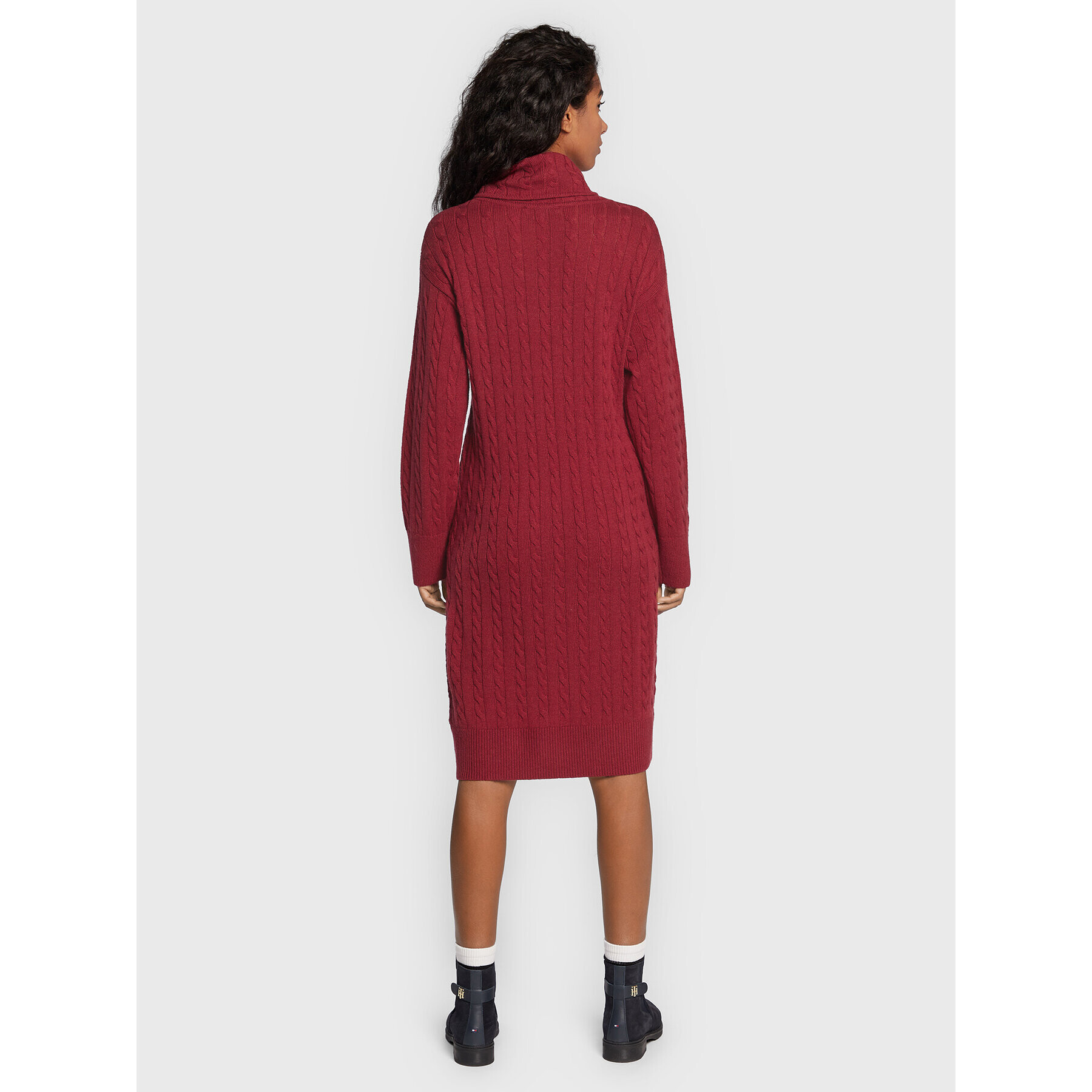 Tommy Hilfiger Rochie tricotată Softwool Cable WW0WW36805 Vișiniu Relaxed Fit - Pled.ro