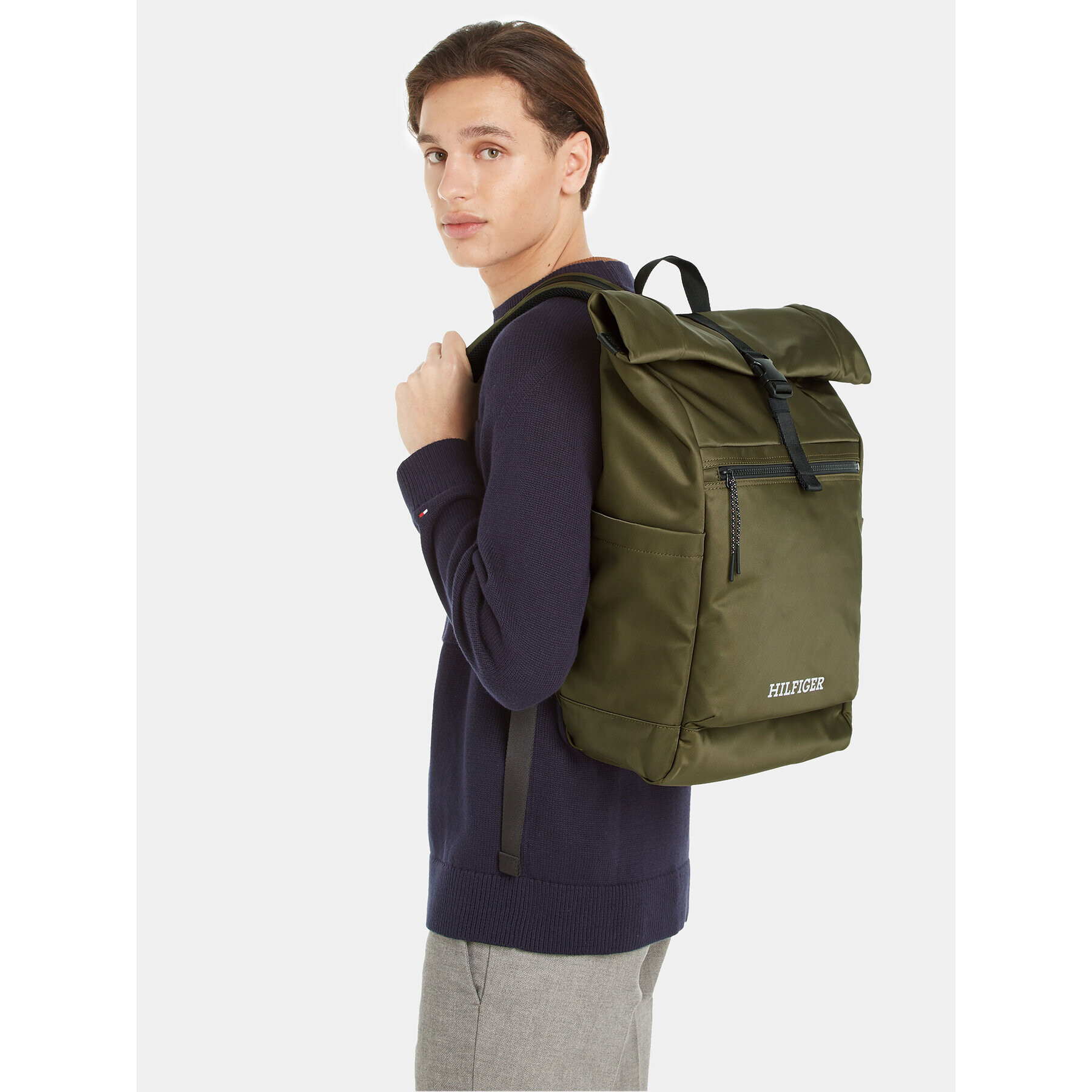 Tommy Hilfiger Rucsac Th Monotype Rolltop Backpack AM0AM11549 Verde - Pled.ro