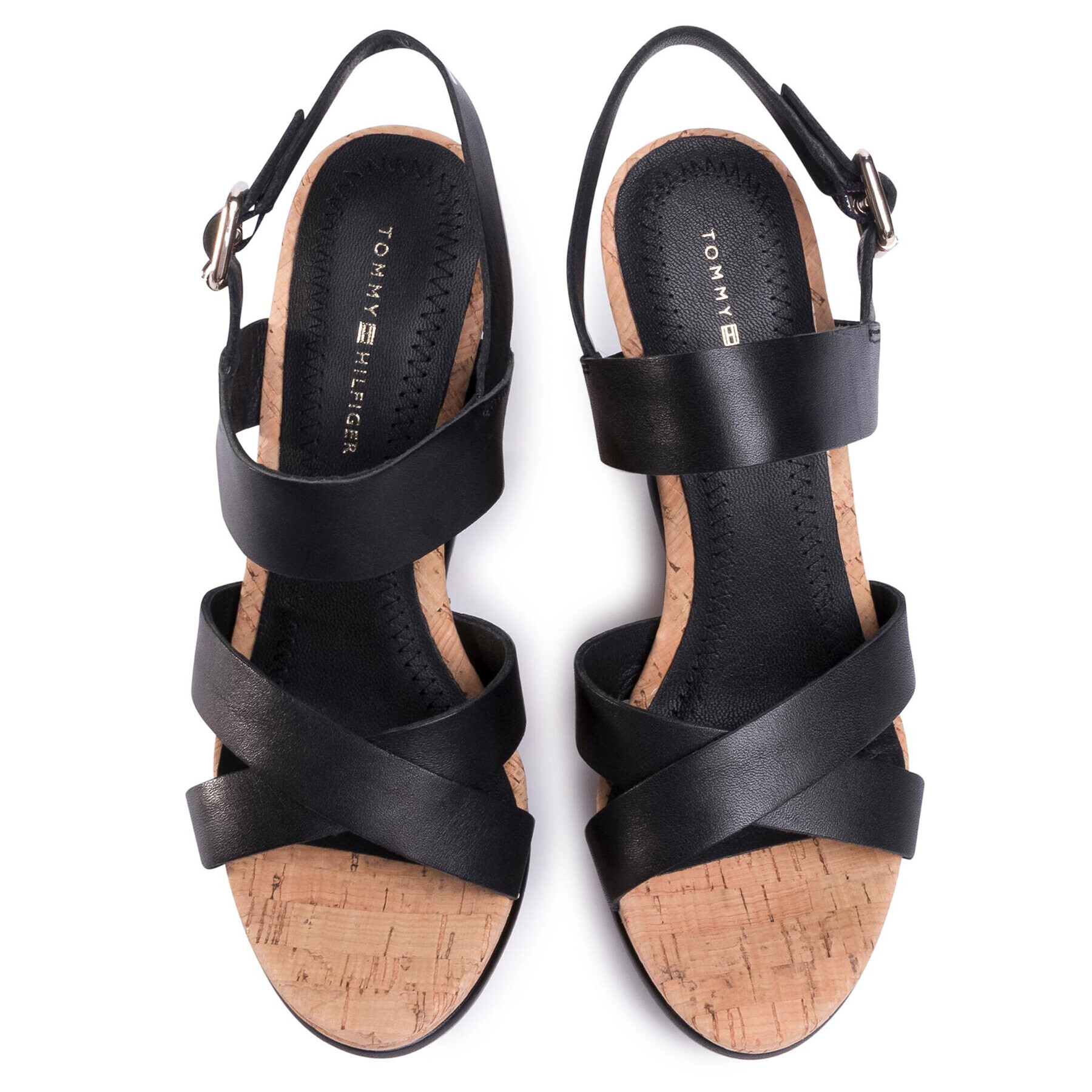 Tommy Hilfiger Sandale Corporate Leather Wadge Sandal FW0FW04734 Negru - Pled.ro