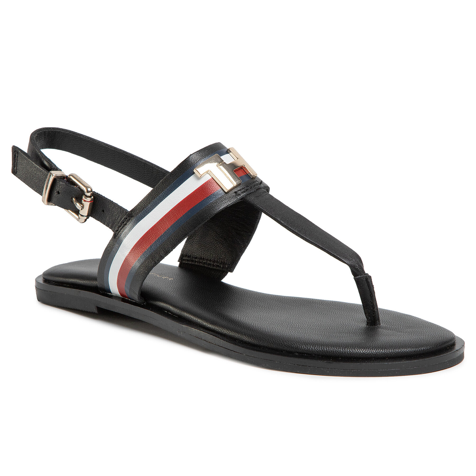 Tommy Hilfiger Sandale Corporate Letaher Fat Sandal FW0FW04840 Negru - Pled.ro