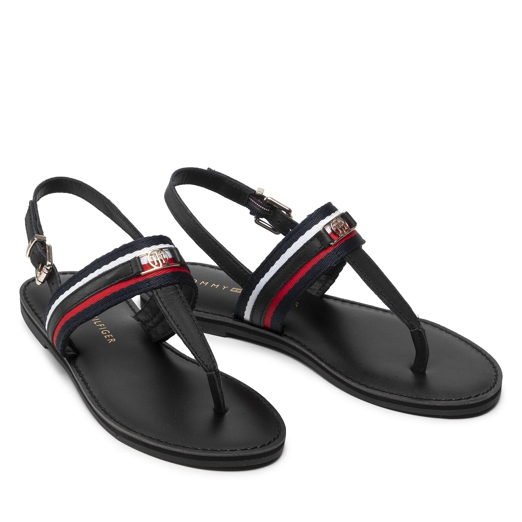 Tommy Hilfiger Sandale Corporate Th Webbing Flat Sandal FW0FW06543 Negru - Pled.ro