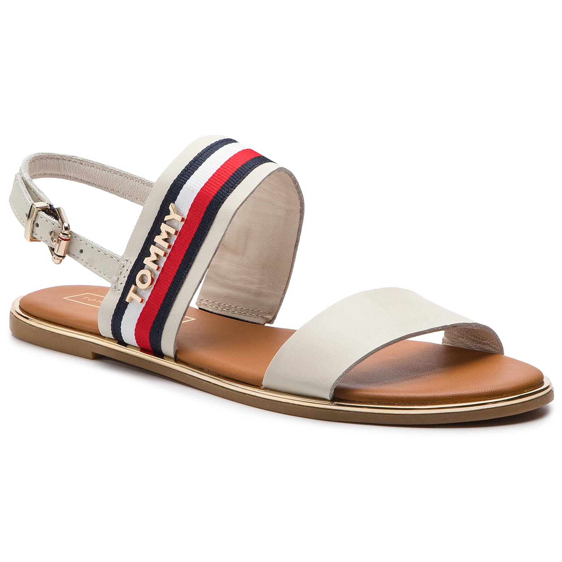 Tommy Hilfiger Sandale Flat Sandal Corporate Ribbon FW0FW04049 Alb - Pled.ro