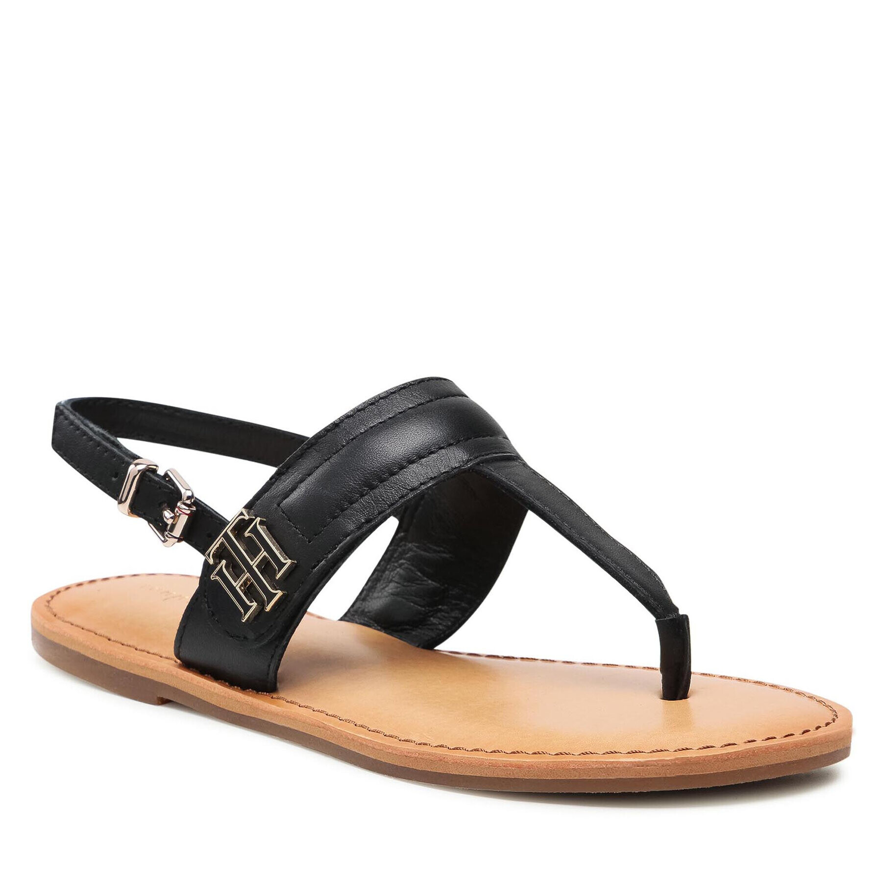 Tommy Hilfiger Sandale Hardware Th Flat Leather Sandal FW0FW05912 Negru - Pled.ro