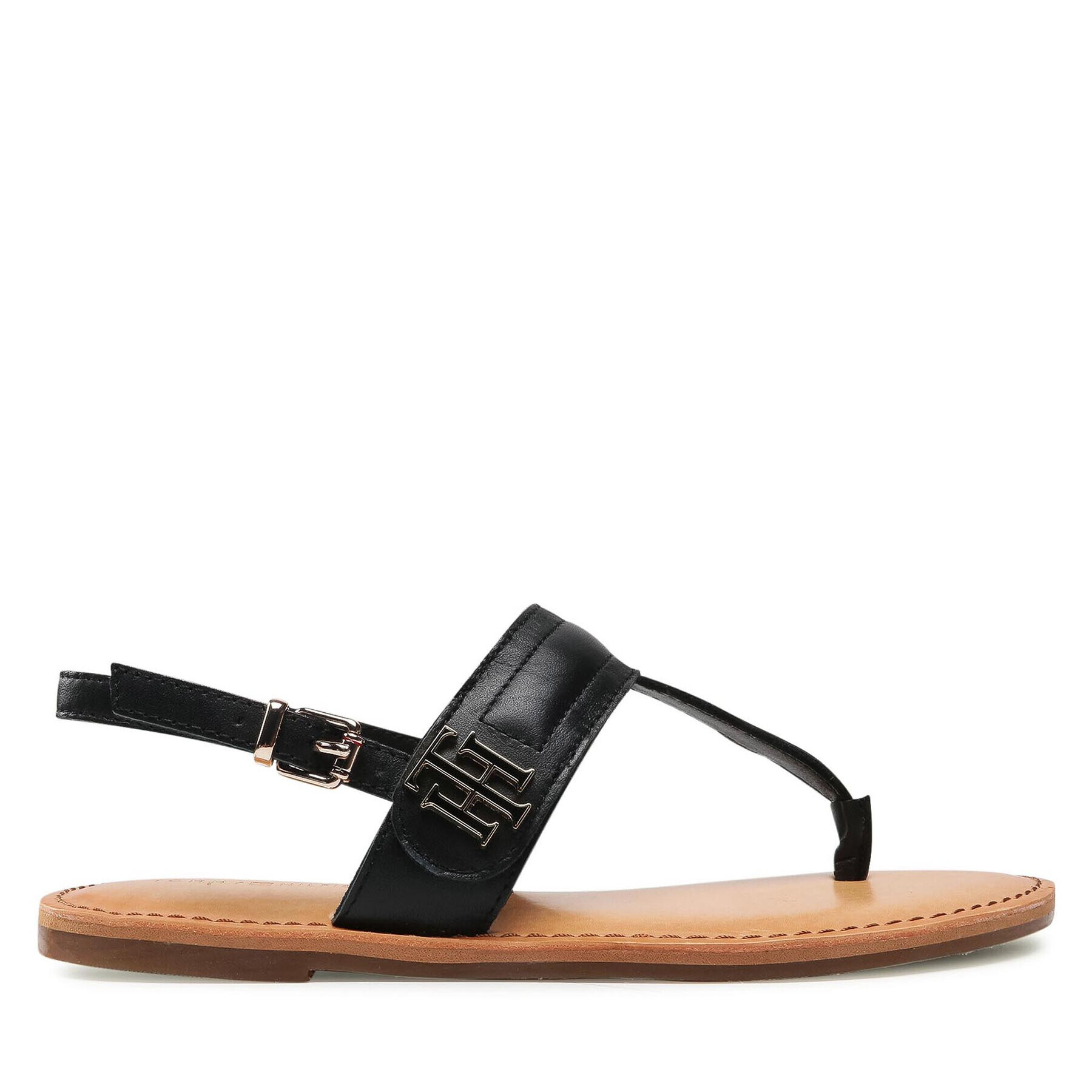 Tommy Hilfiger Sandale Hardware Th Flat Leather Sandal FW0FW05912 Negru - Pled.ro