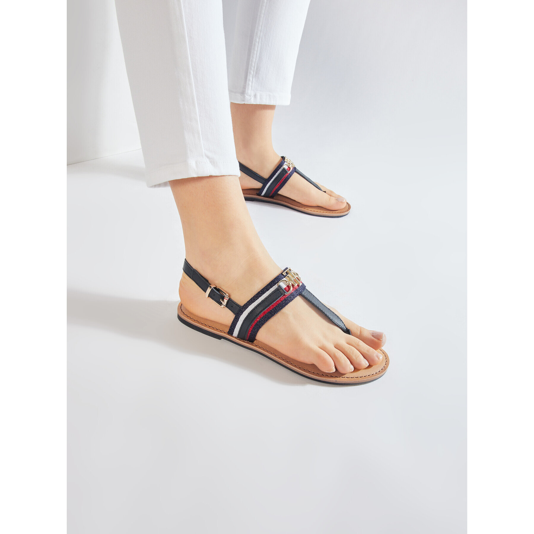 Tommy Hilfiger Sandale Shimmery Ribbon Flat Sandal FW0FW05629 Bleumarin - Pled.ro