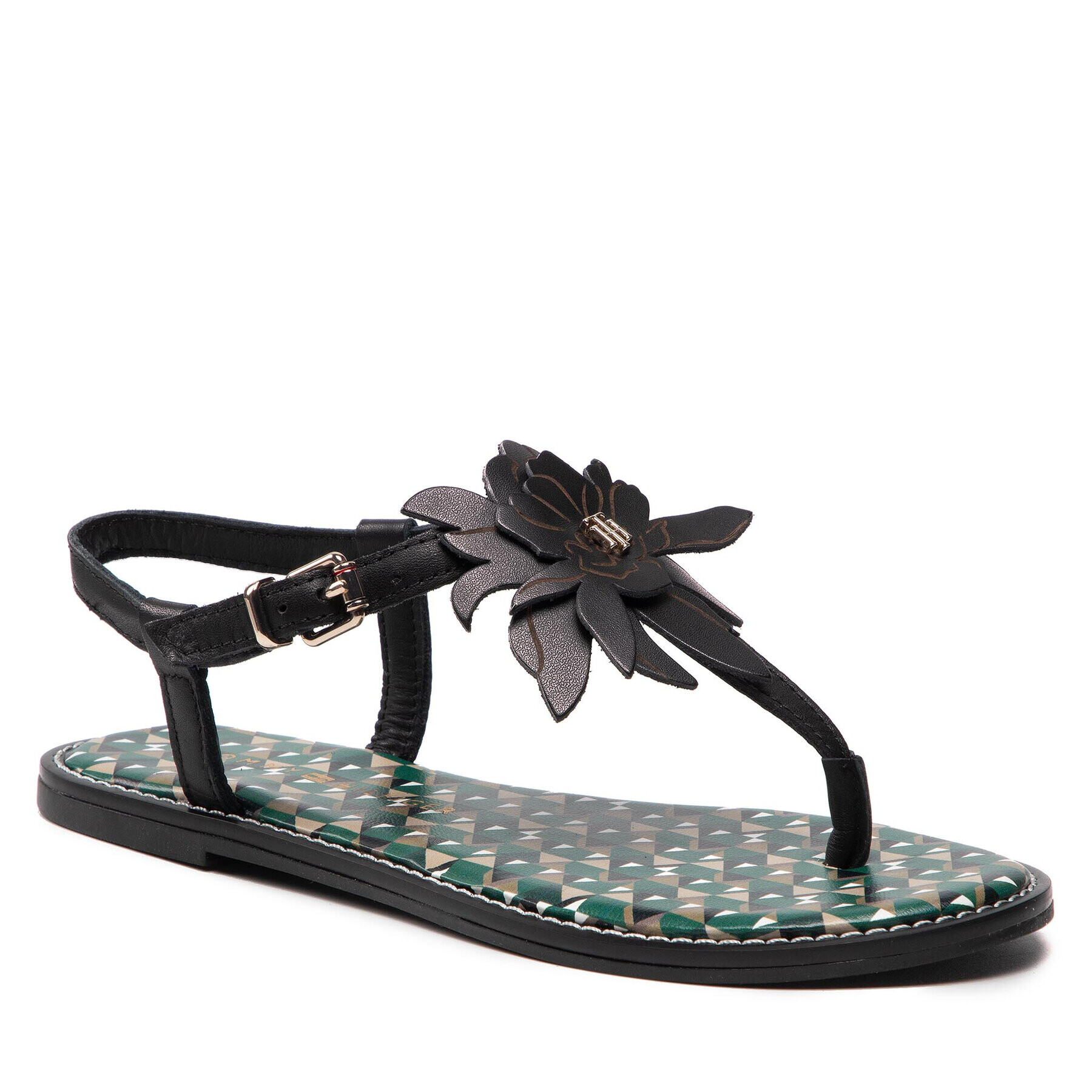 Tommy Hilfiger Sandale Th Geo Print Flat Sandal FW0FW06229 Negru - Pled.ro