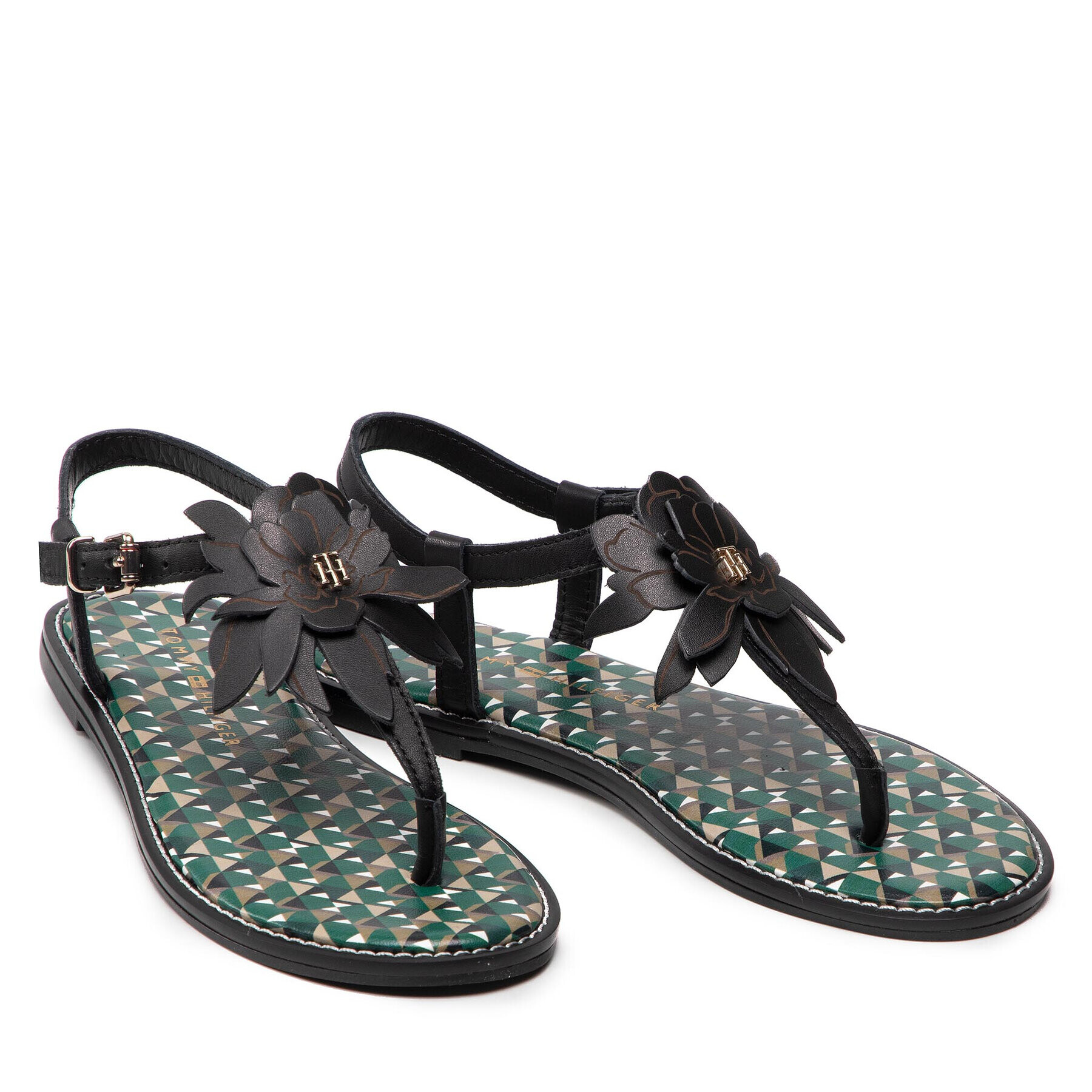 Tommy Hilfiger Sandale Th Geo Print Flat Sandal FW0FW06229 Negru - Pled.ro