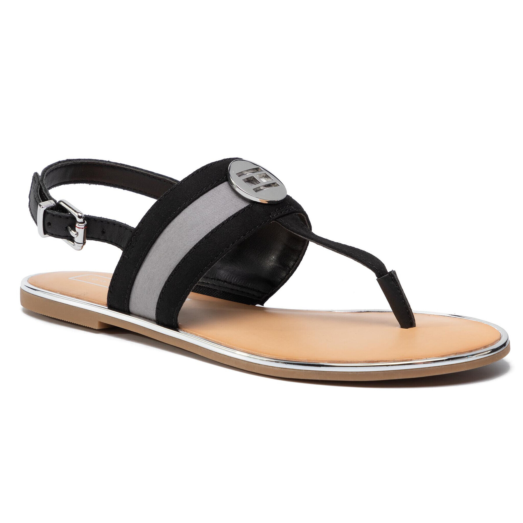 Tommy Hilfiger Sandale Th Round Hardware Flat Sandal FW0FW04351 Negru - Pled.ro