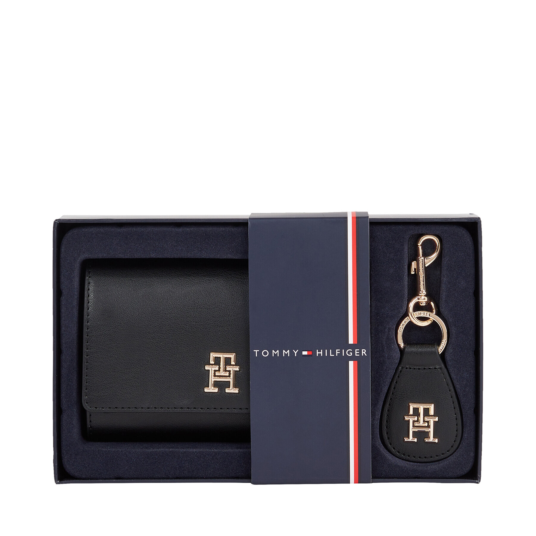 Tommy Hilfiger Set portofel și breloc Med Flap Wallet W Keyfob AW0AW15663BDS Negru - Pled.ro