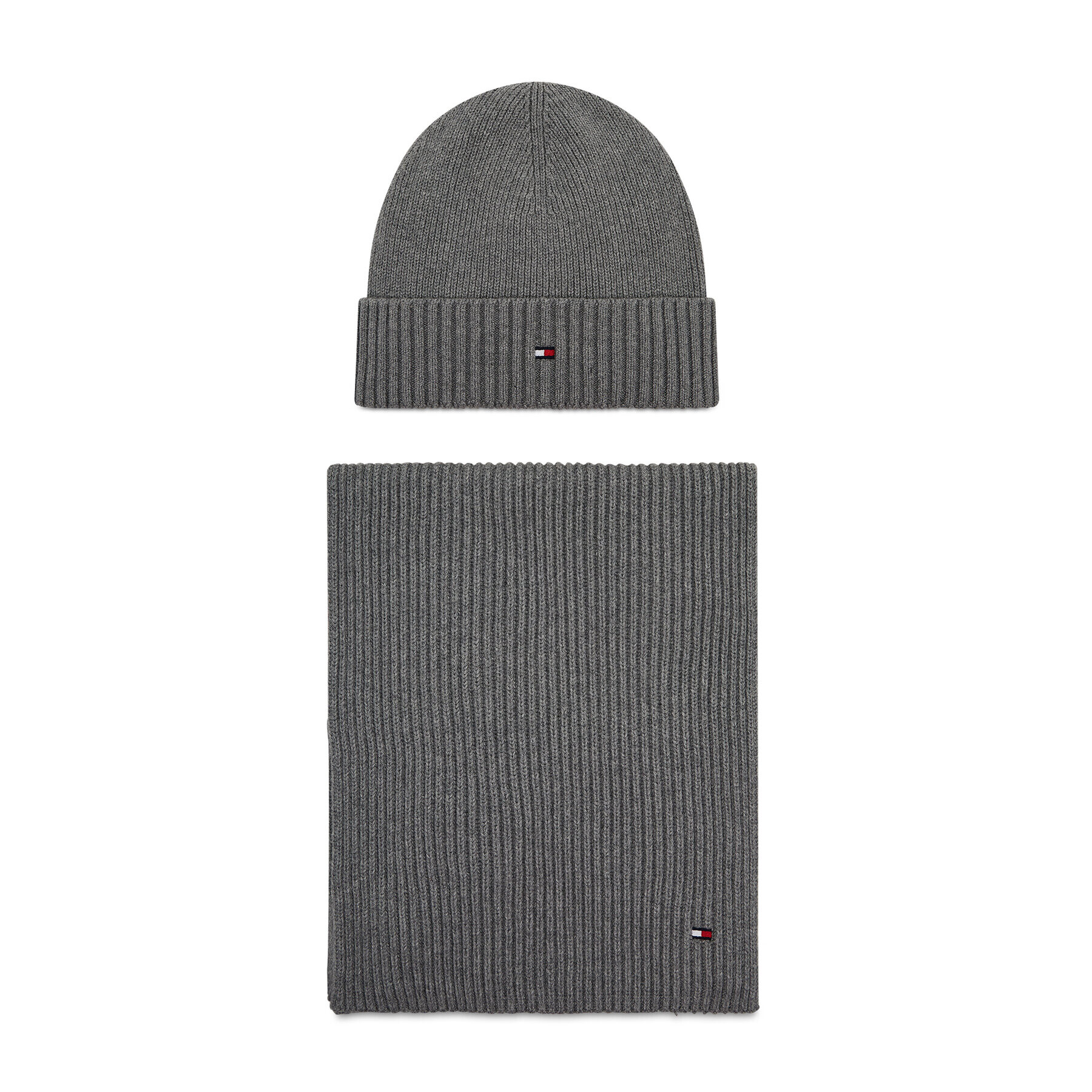 Tommy Hilfiger Set Fular și Căciulă Pima Cotton Beanie $ Scarf Gri - Pled.ro