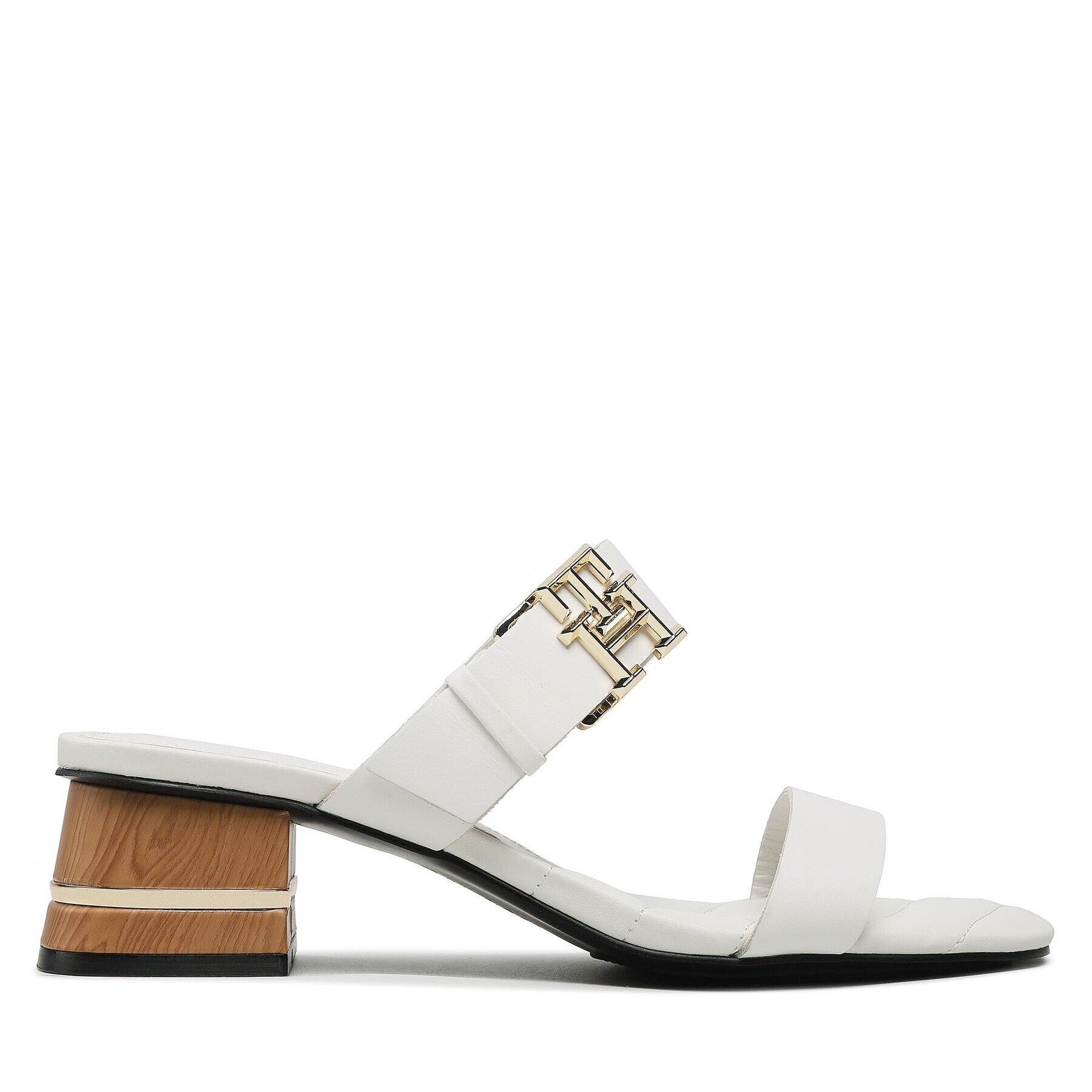 Tommy Hilfiger Șlapi Hardware Block Mid Heel FW0FW07017 Alb - Pled.ro