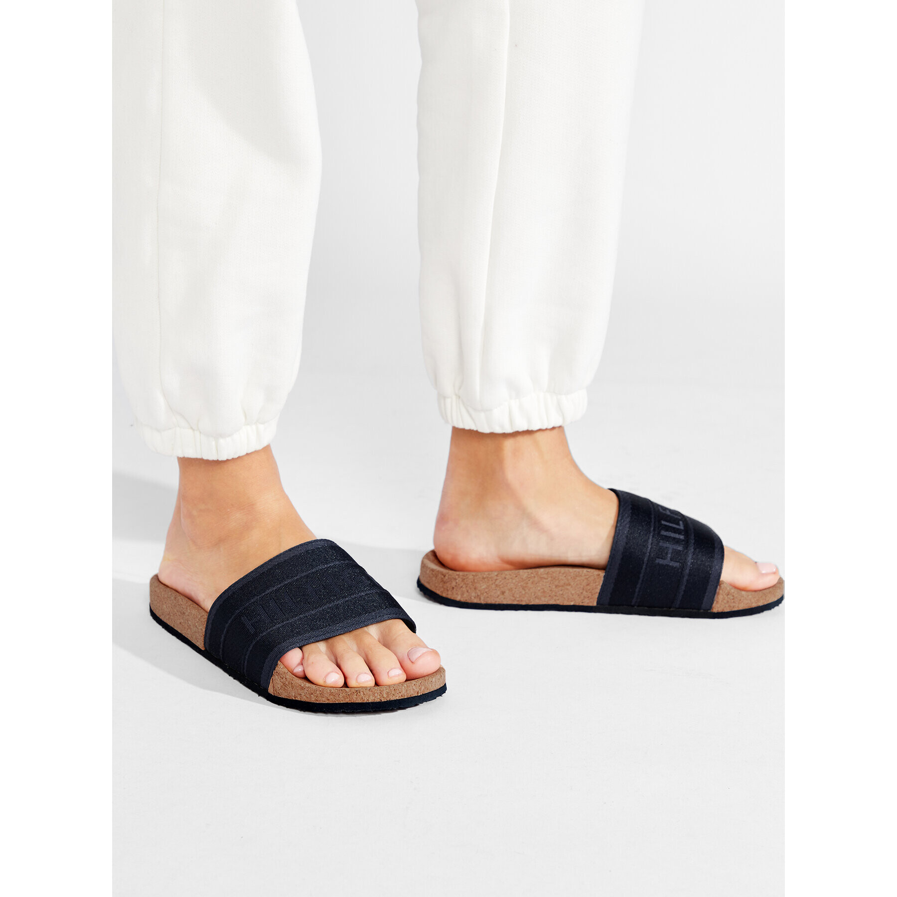 Tommy Hilfiger Șlapi Webbing Cork Pool Slide FW0FW06525 Bleumarin - Pled.ro