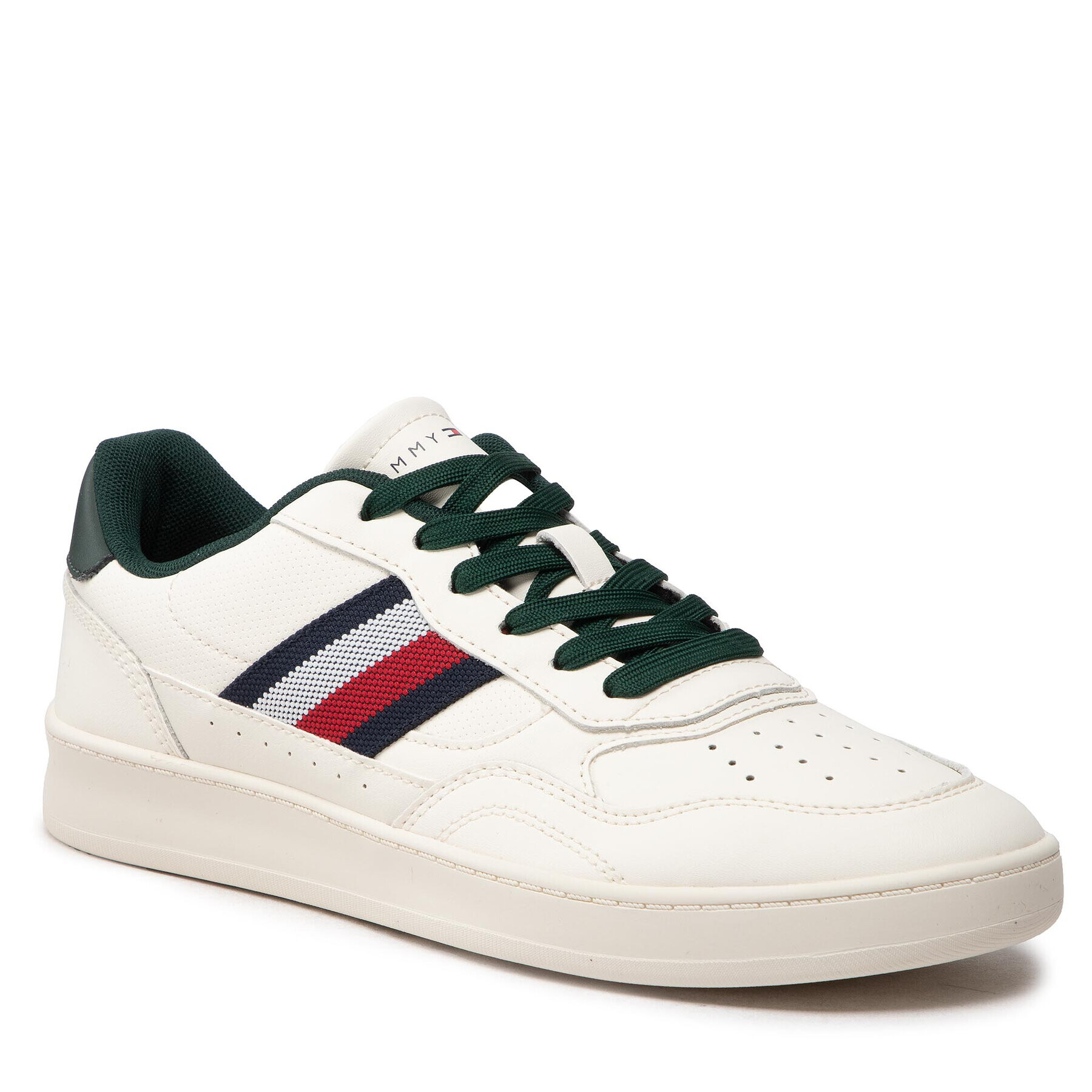 Tommy Hilfiger Sneakers Retro Court Cupsole Stripes Lea FM0FM04316 Alb - Pled.ro