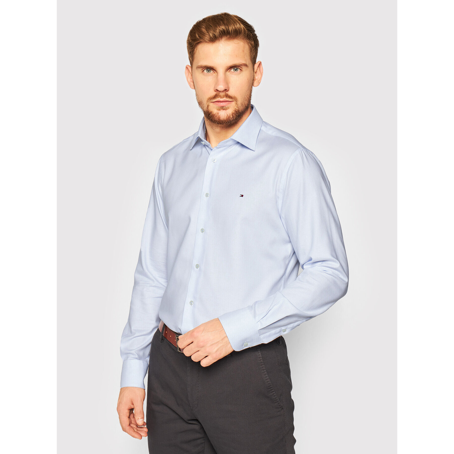 Tommy Hilfiger Tailored Cămașă Dobby Classic TT0TT07587 Albastru Regular Fit - Pled.ro