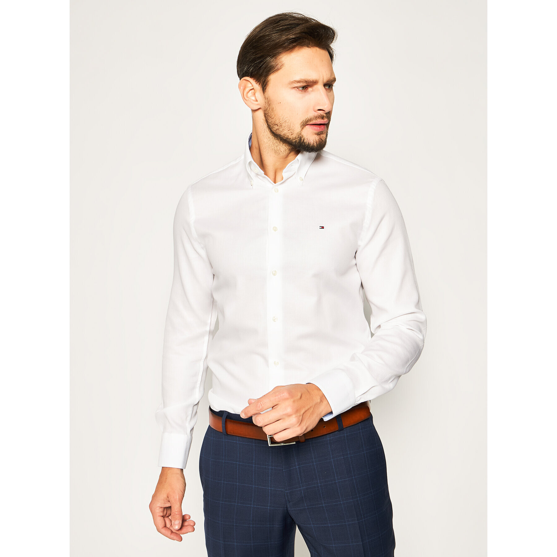 Tommy Hilfiger Tailored Cămașă Dobby TT0TT06638 Alb Slim Fit - Pled.ro