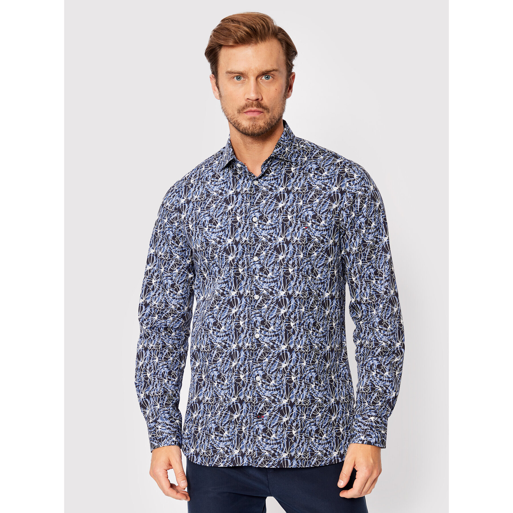 Tommy Hilfiger Tailored Cămașă Abstrict Flower MW0MW26855 Bleumarin Slim Fit - Pled.ro