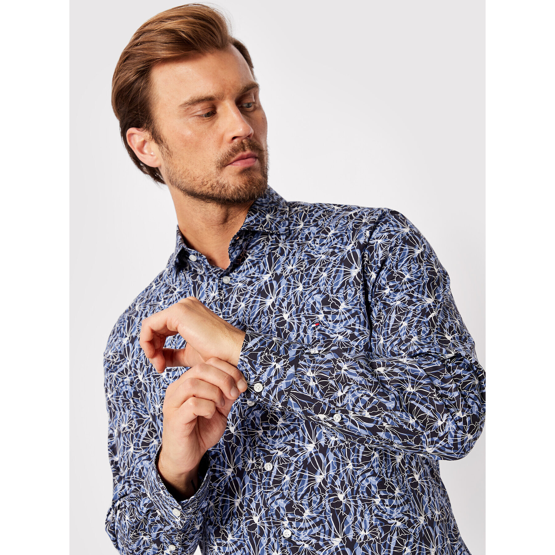 Tommy Hilfiger Tailored Cămașă Abstrict Flower MW0MW26855 Bleumarin Slim Fit - Pled.ro