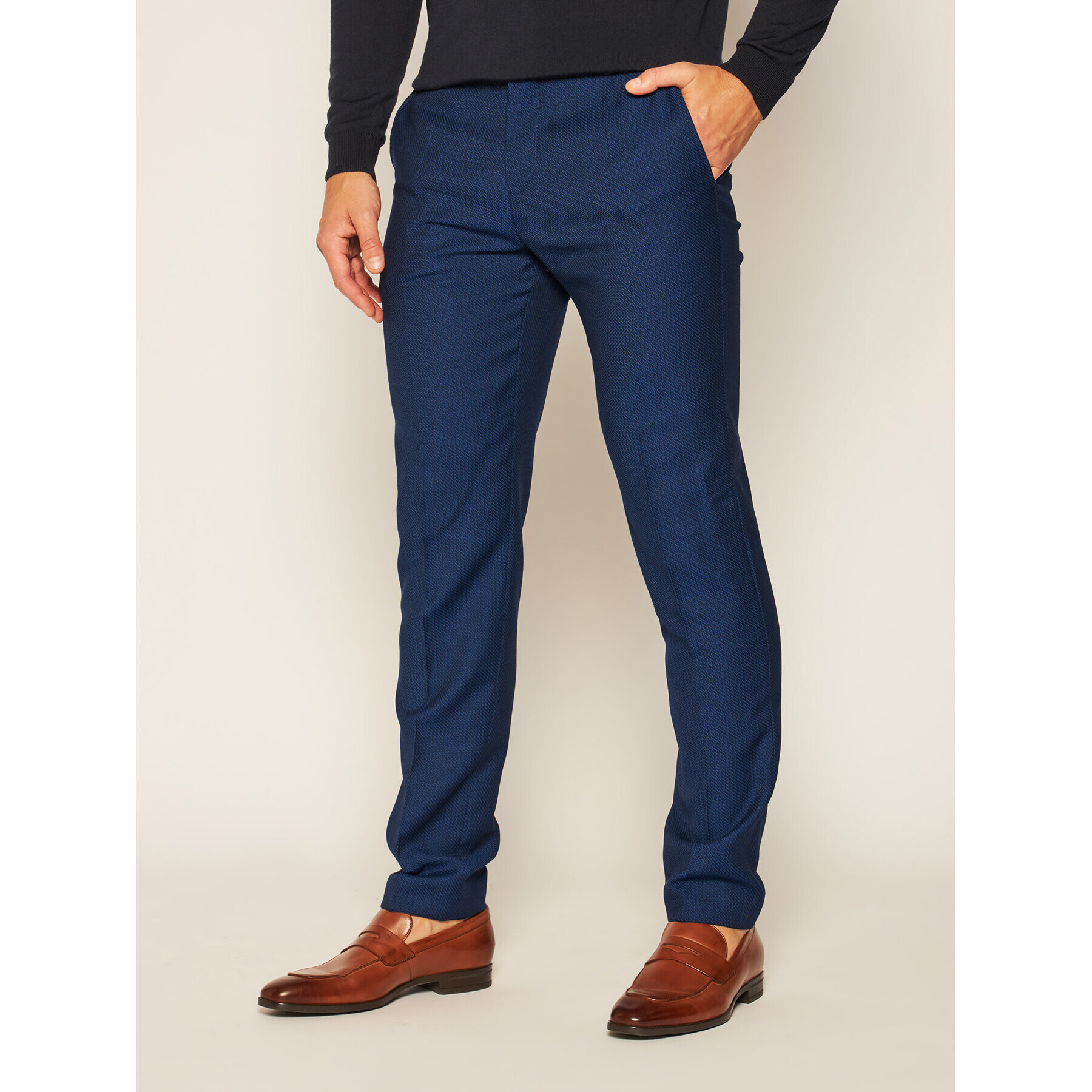 Tommy Hilfiger Tailored Pantaloni din material Macro TT0TT07507 Bleumarin Slim Fit - Pled.ro