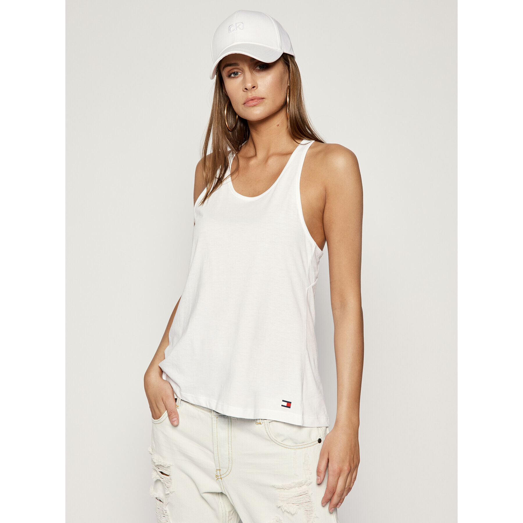 Tommy Hilfiger Top UW0UW02154 Alb Regular Fit - Pled.ro