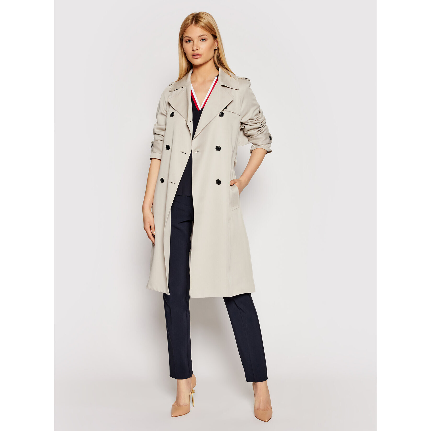 Tommy Hilfiger Trench Db Lyocell Fluid WW0WW30169 Gri Regular Fit - Pled.ro