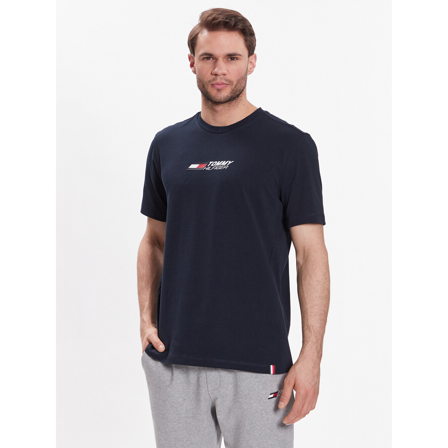 Tommy Hilfiger Tricou Essential Big Logo MW0MW30437 Bleumarin Regular Fit - Pled.ro