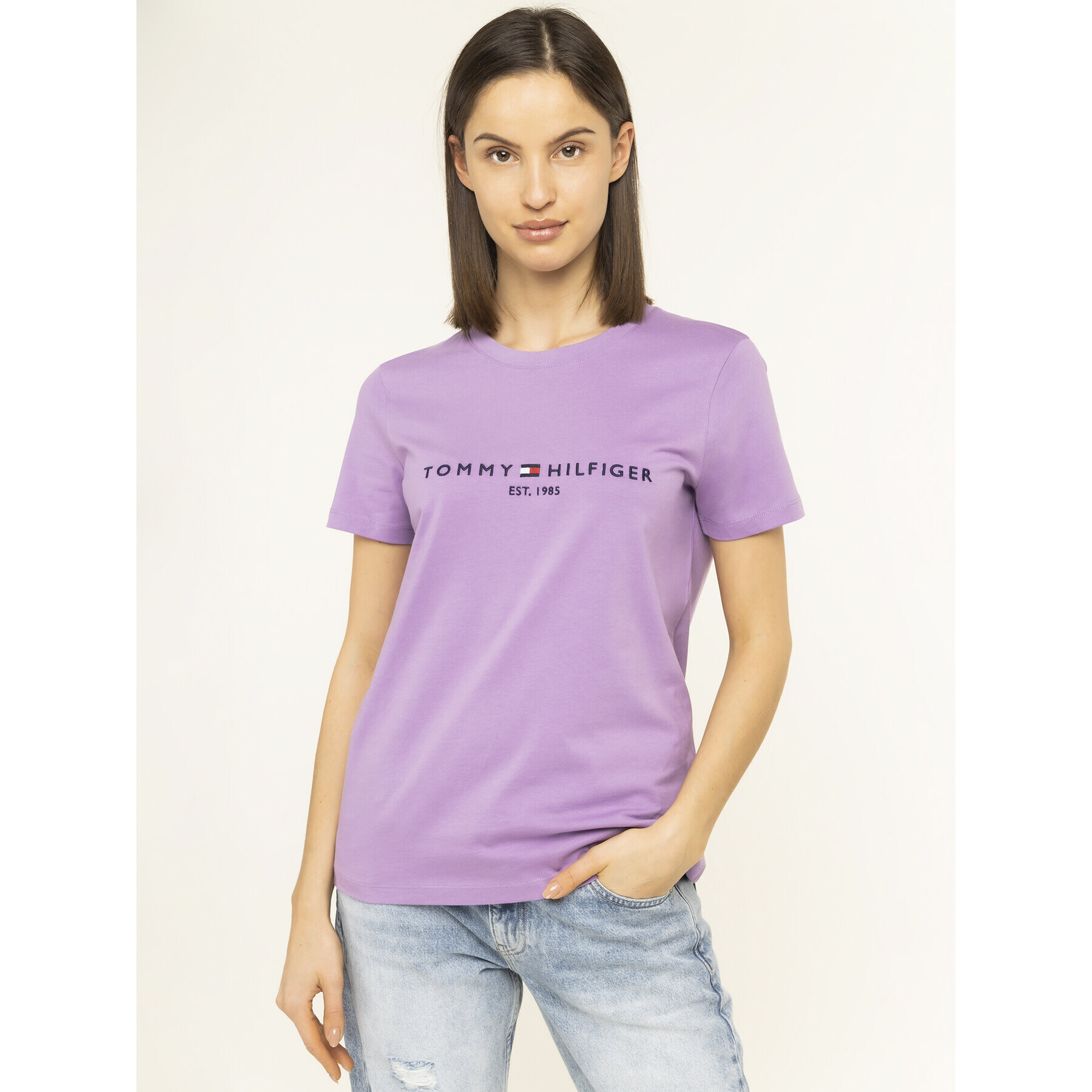 Tommy Hilfiger Tricou Essential WW0WW26868 Violet Regular Fit - Pled.ro