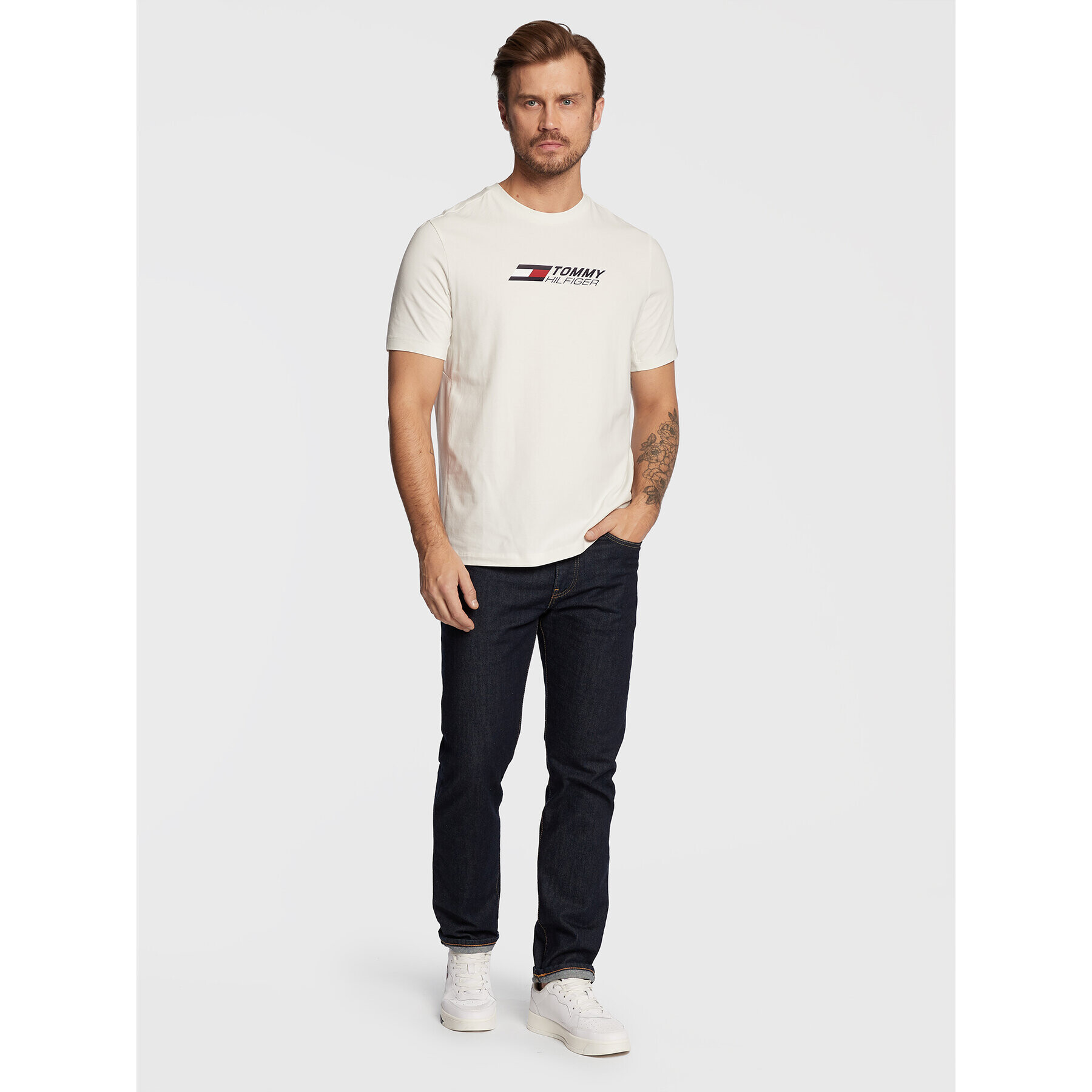 Tommy Hilfiger Tricou Essentials MW0MW27933 Alb Regular Fit - Pled.ro