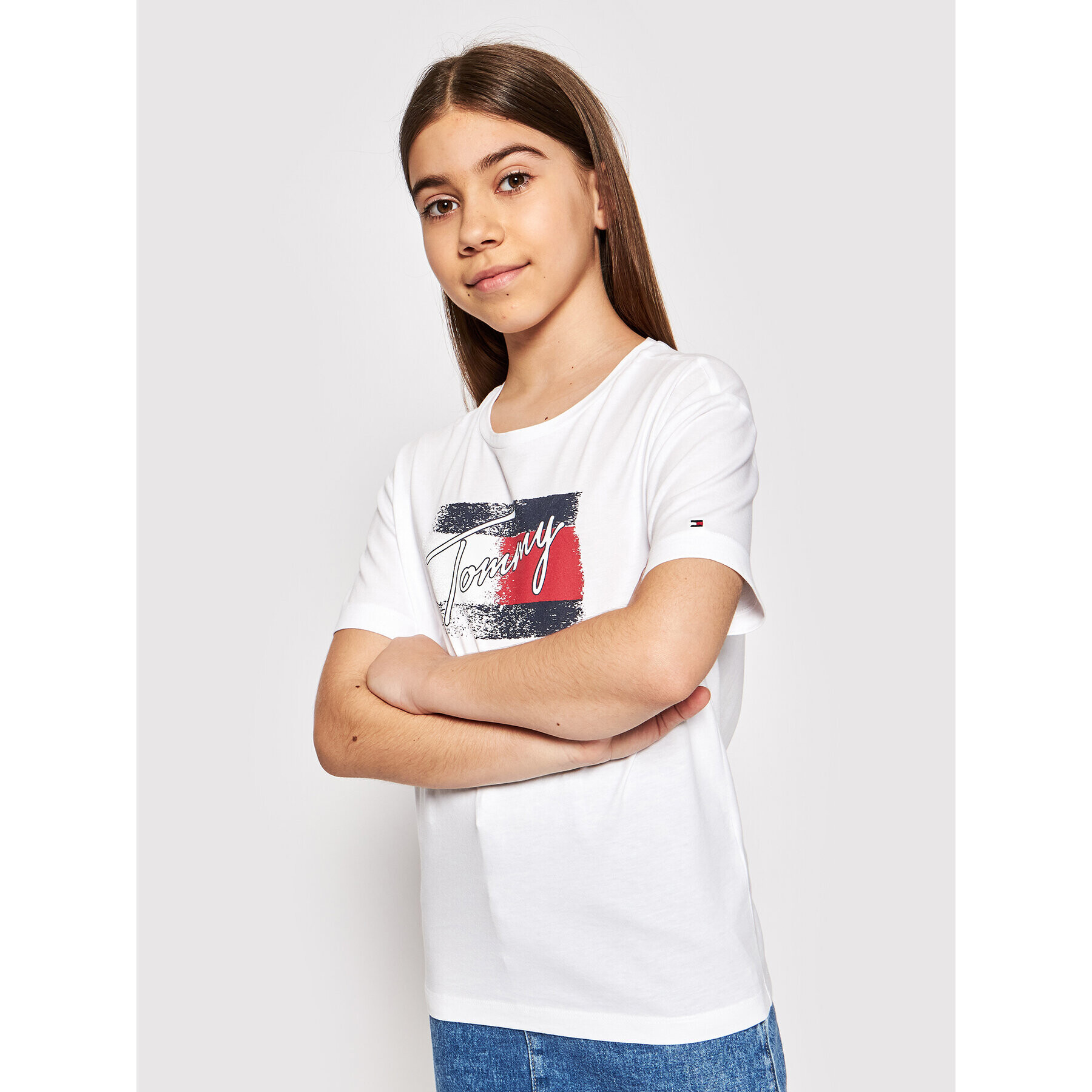 Tommy Hilfiger Tricou Flag Print KG0KG05909 D Alb Regular Fit - Pled.ro