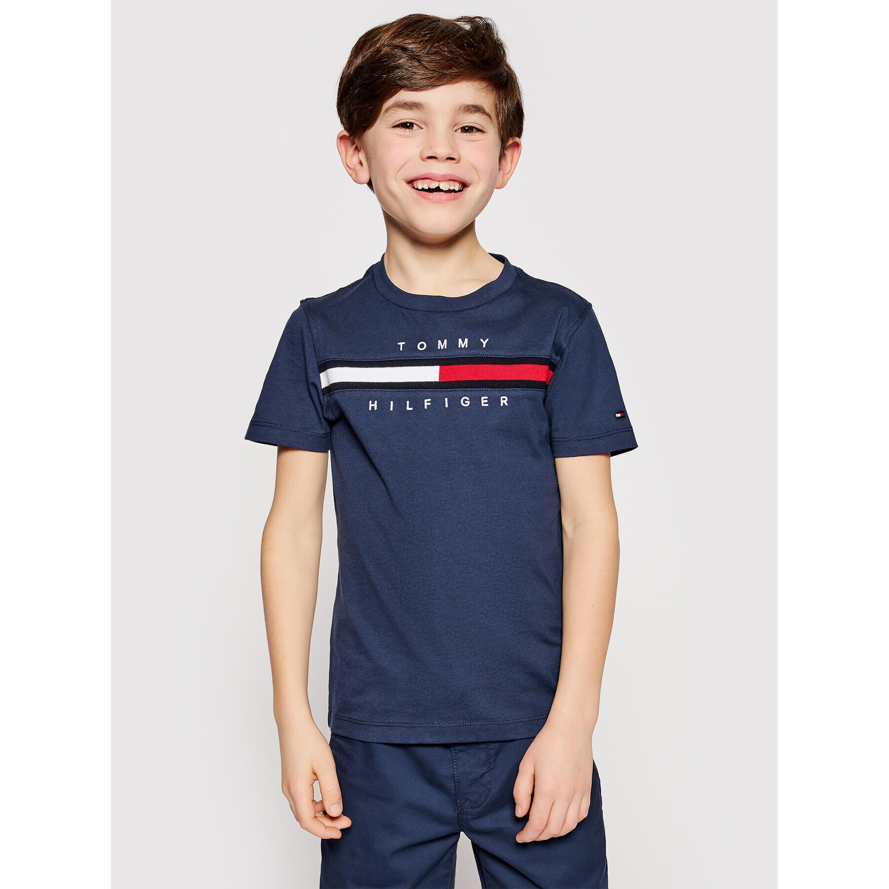 Tommy Hilfiger Tricou Flag Rib Insert KB0KB06532 D Bleumarin Regular Fit - Pled.ro