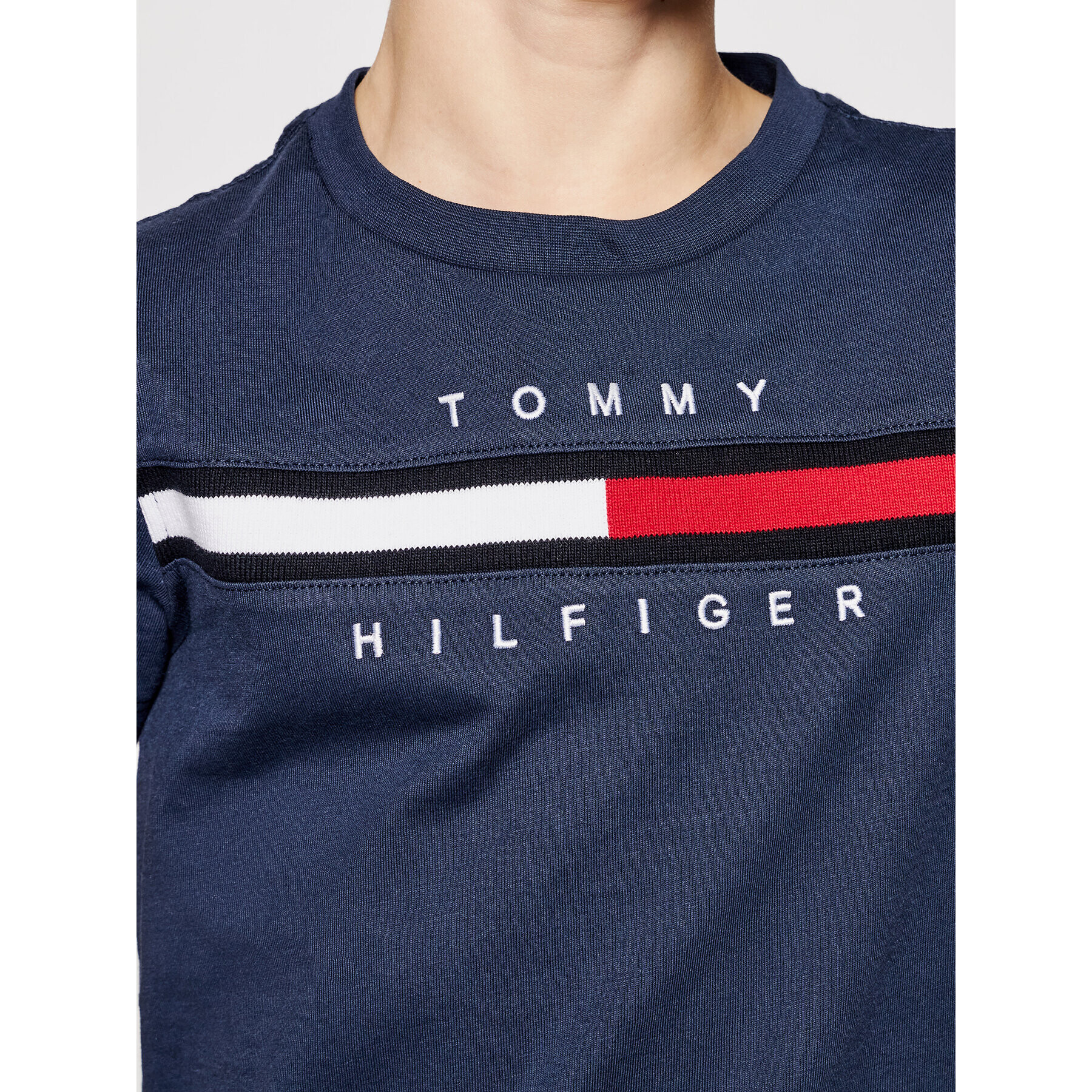 Tommy Hilfiger Tricou Flag Rib Insert KB0KB06532 D Bleumarin Regular Fit - Pled.ro