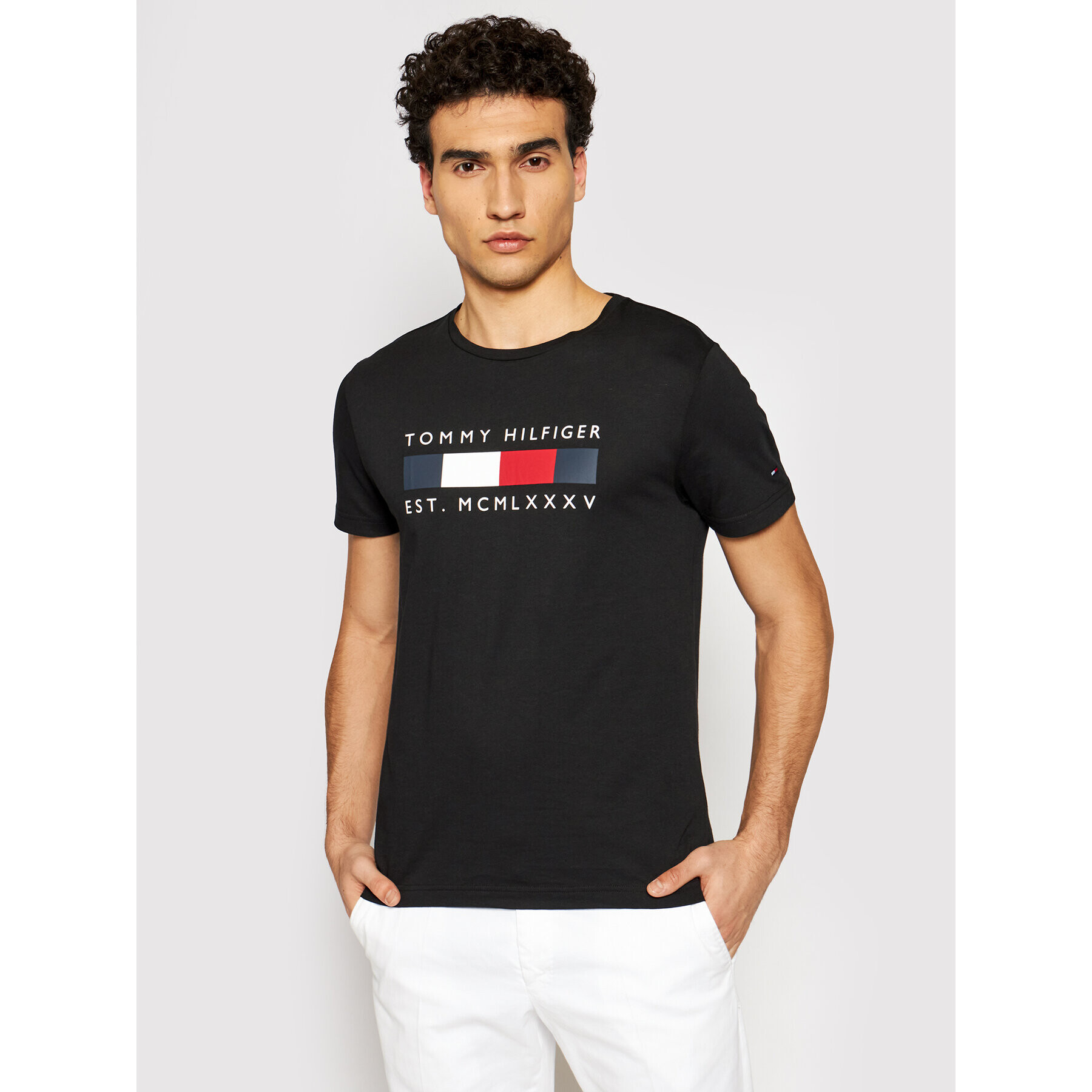 Tommy Hilfiger Tricou Logo Box MW0MW16583 Negru Regular Fit - Pled.ro