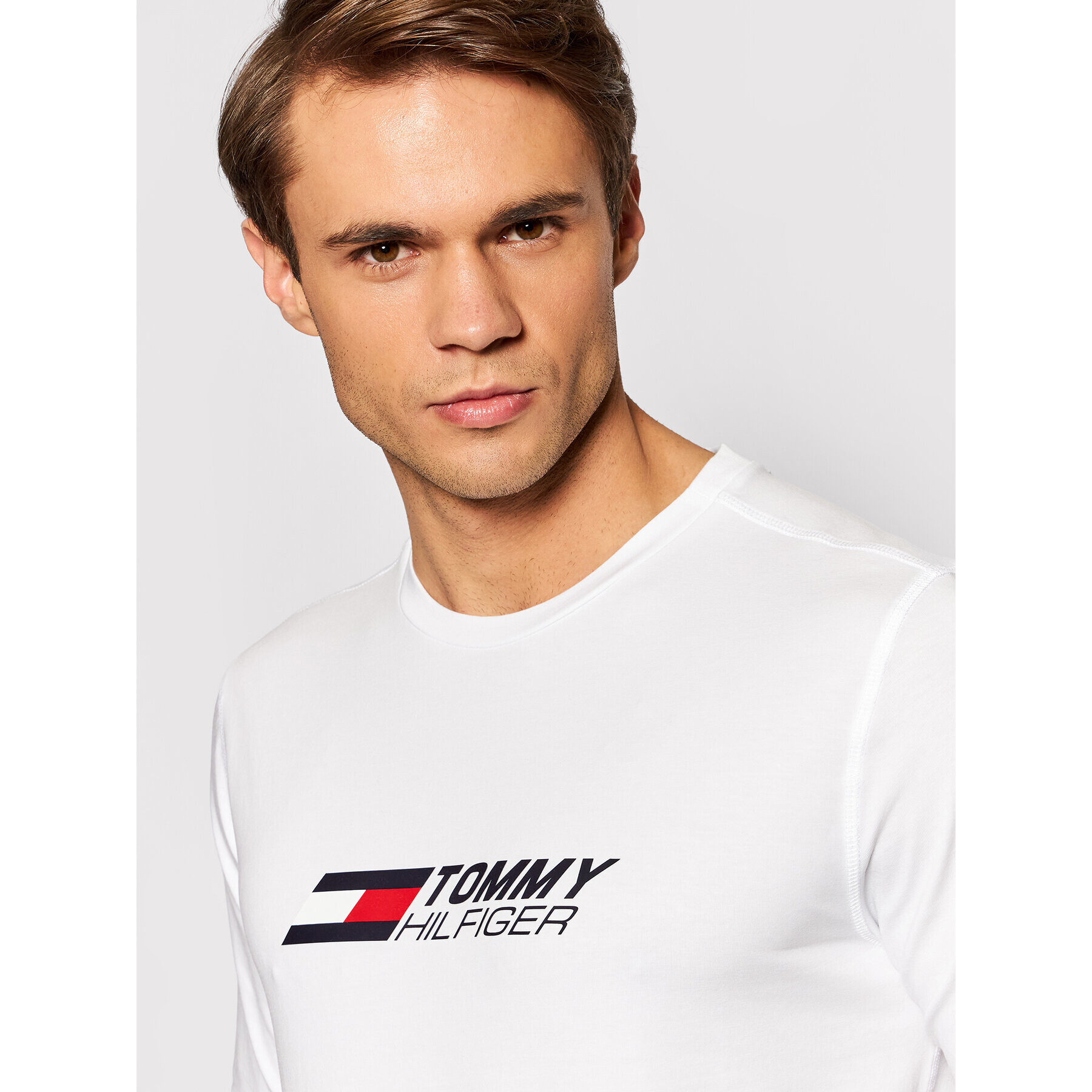 Tommy Hilfiger Tricou Logo MW0MW21098 Alb Slim Fit - Pled.ro