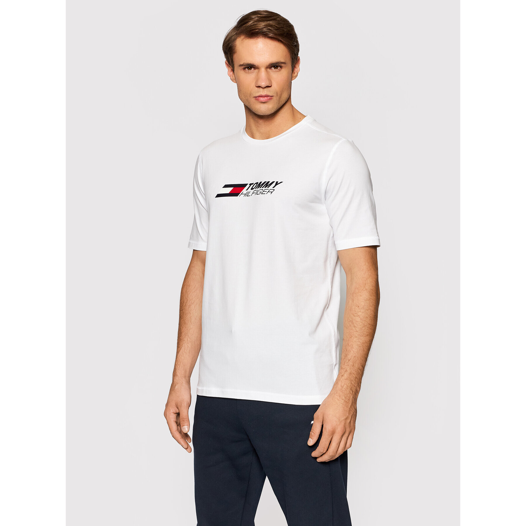 Tommy Hilfiger Tricou Logo MW0MW21098 Alb Slim Fit - Pled.ro