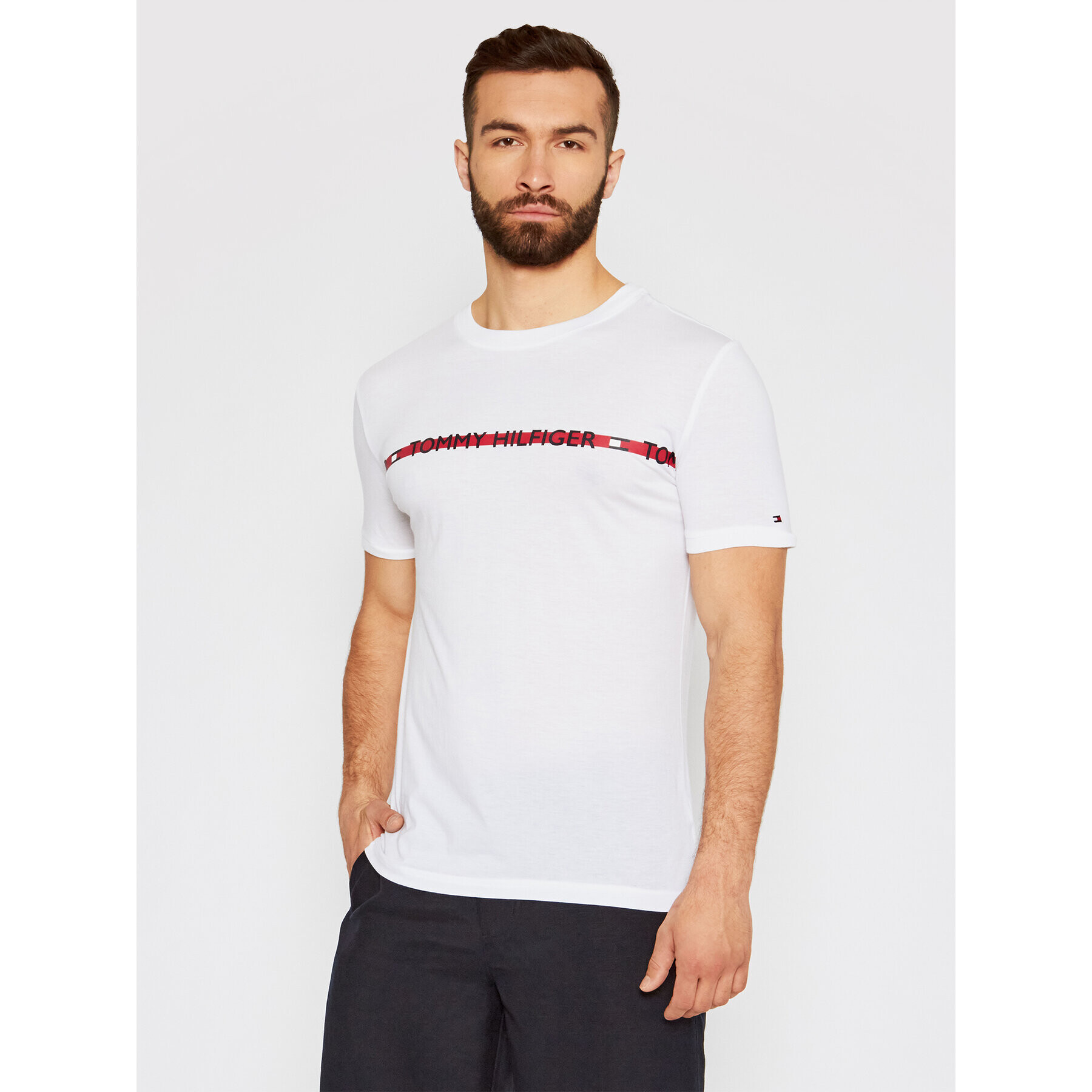 Tommy Hilfiger Tricou Logo UM0UM01915 Alb Regular Fit - Pled.ro