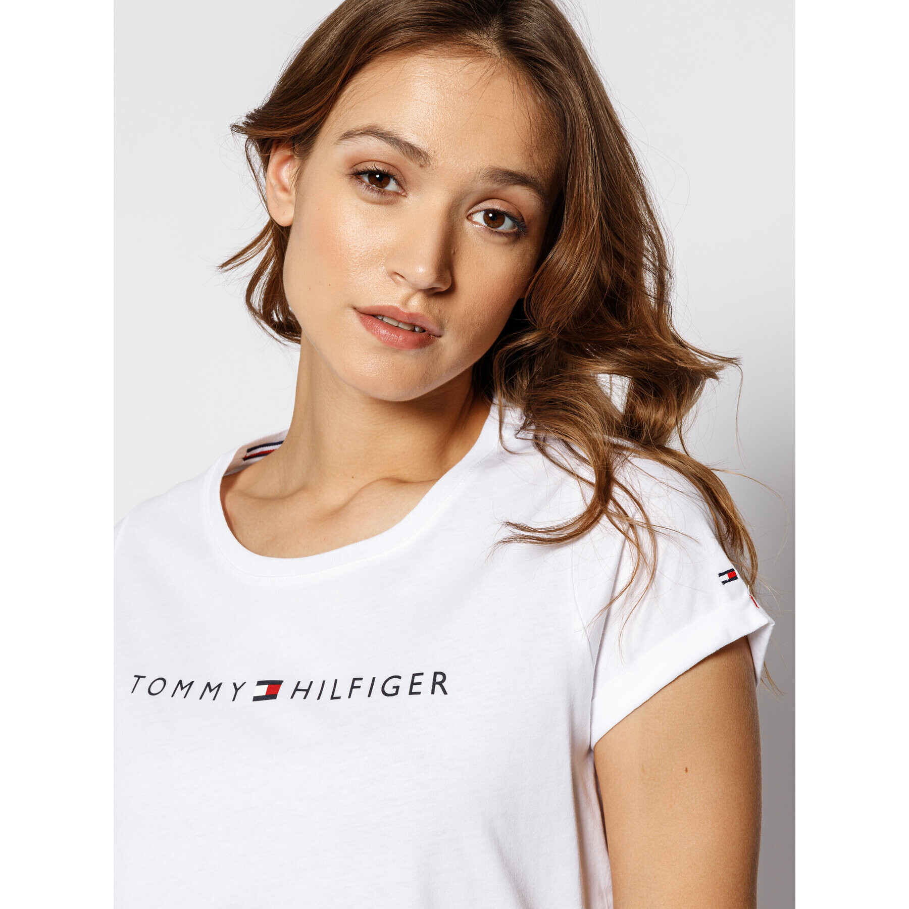 Tommy Hilfiger Tricou Logo UW0UW01618 Alb Regular Fit - Pled.ro