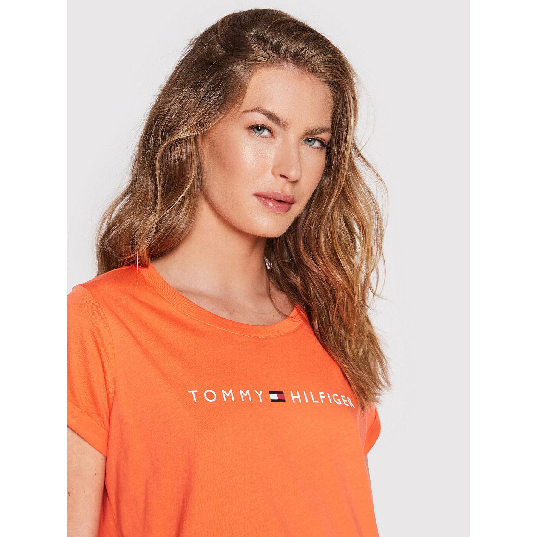 Tommy Hilfiger Tricou Logo UW0UW01618 Portocaliu Regular Fit - Pled.ro