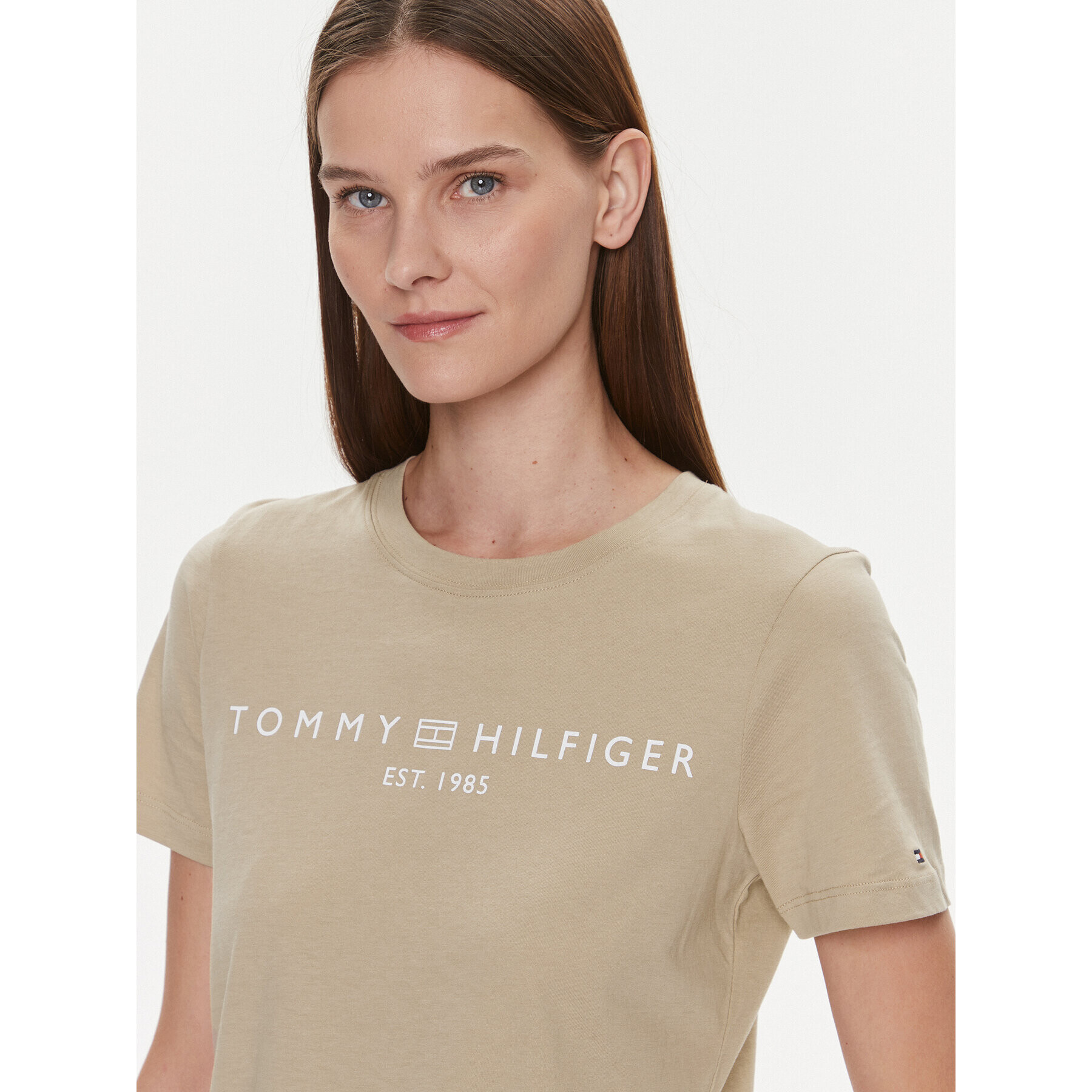 Tommy Hilfiger Tricou Logo WW0WW40276 Bej Regular Fit - Pled.ro