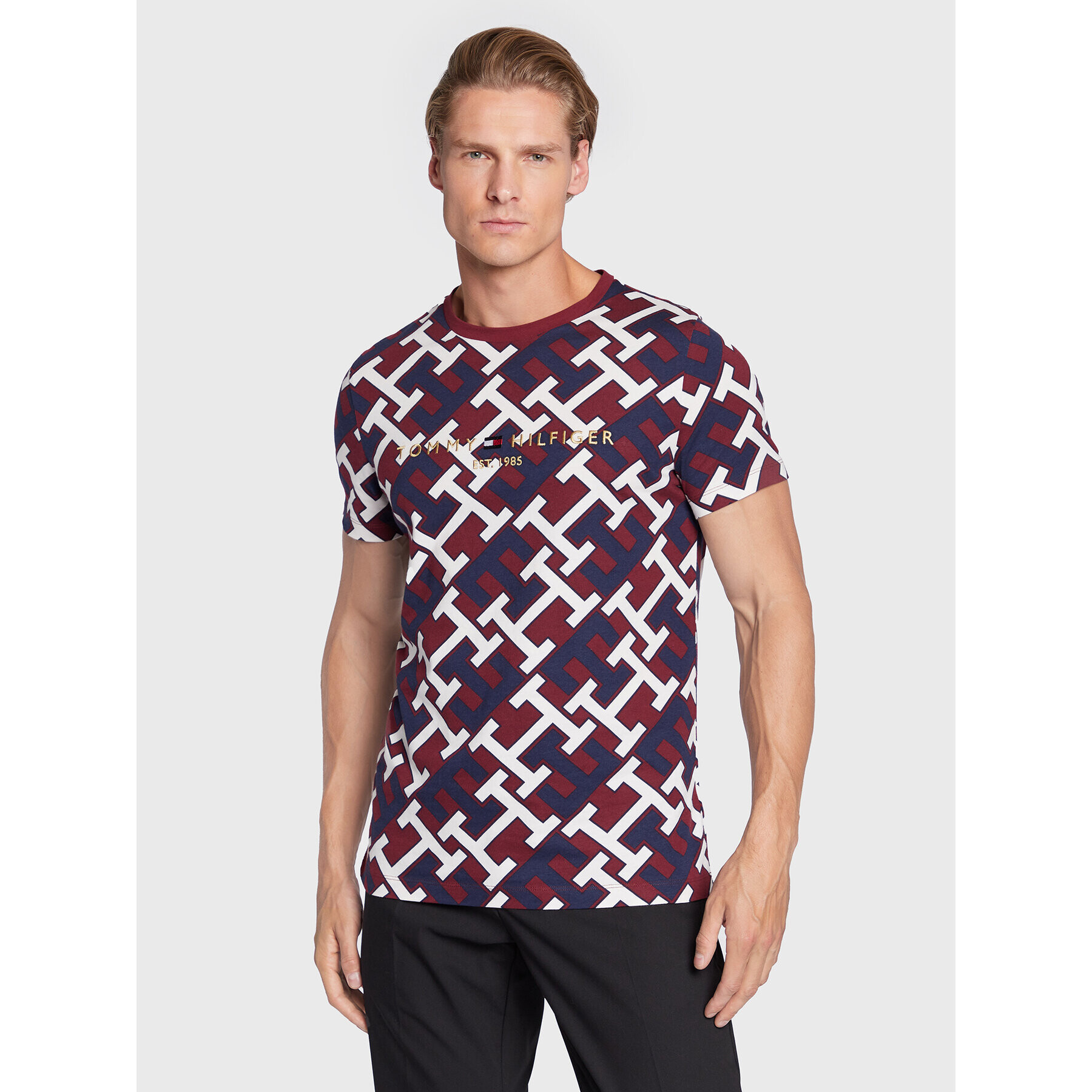 Tommy Hilfiger Tricou MW0MW28679 Vișiniu Slim Fit - Pled.ro