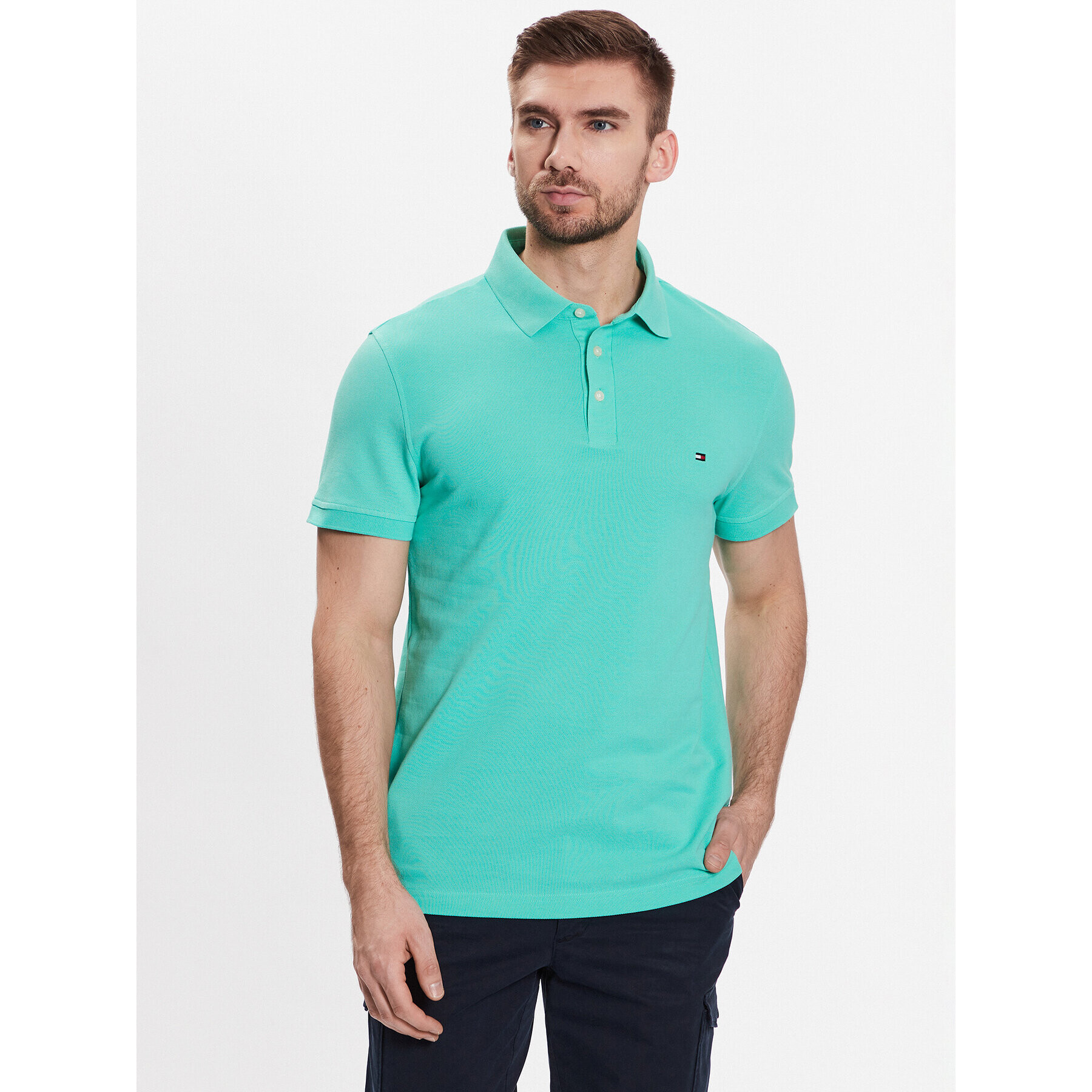 Tommy Hilfiger Tricou polo 1985 MW0MW17771 Verde Slim Fit - Pled.ro